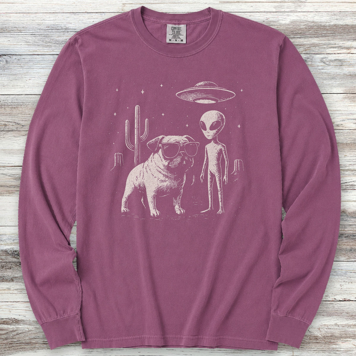 Pug Alien Encounter Long Sleeve Tee - Berry