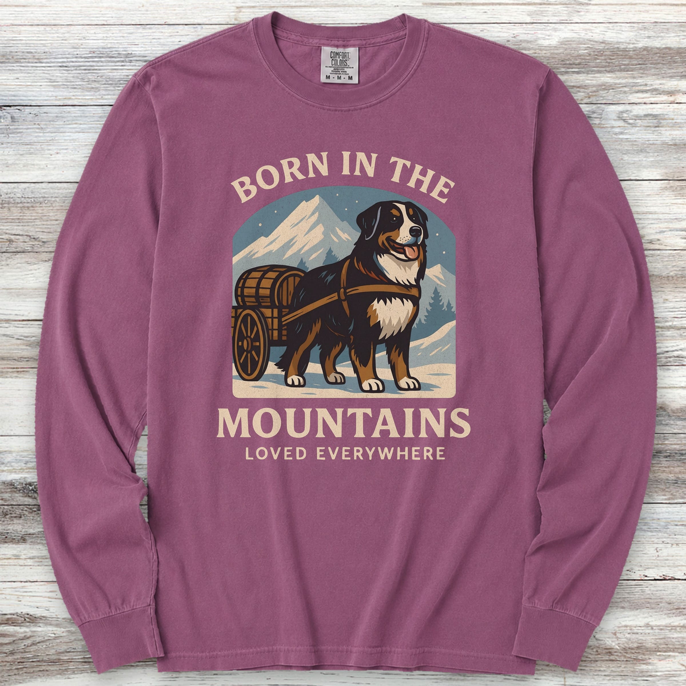 Bernese Mountain Dog Born Long Sleeve Tee - Berry