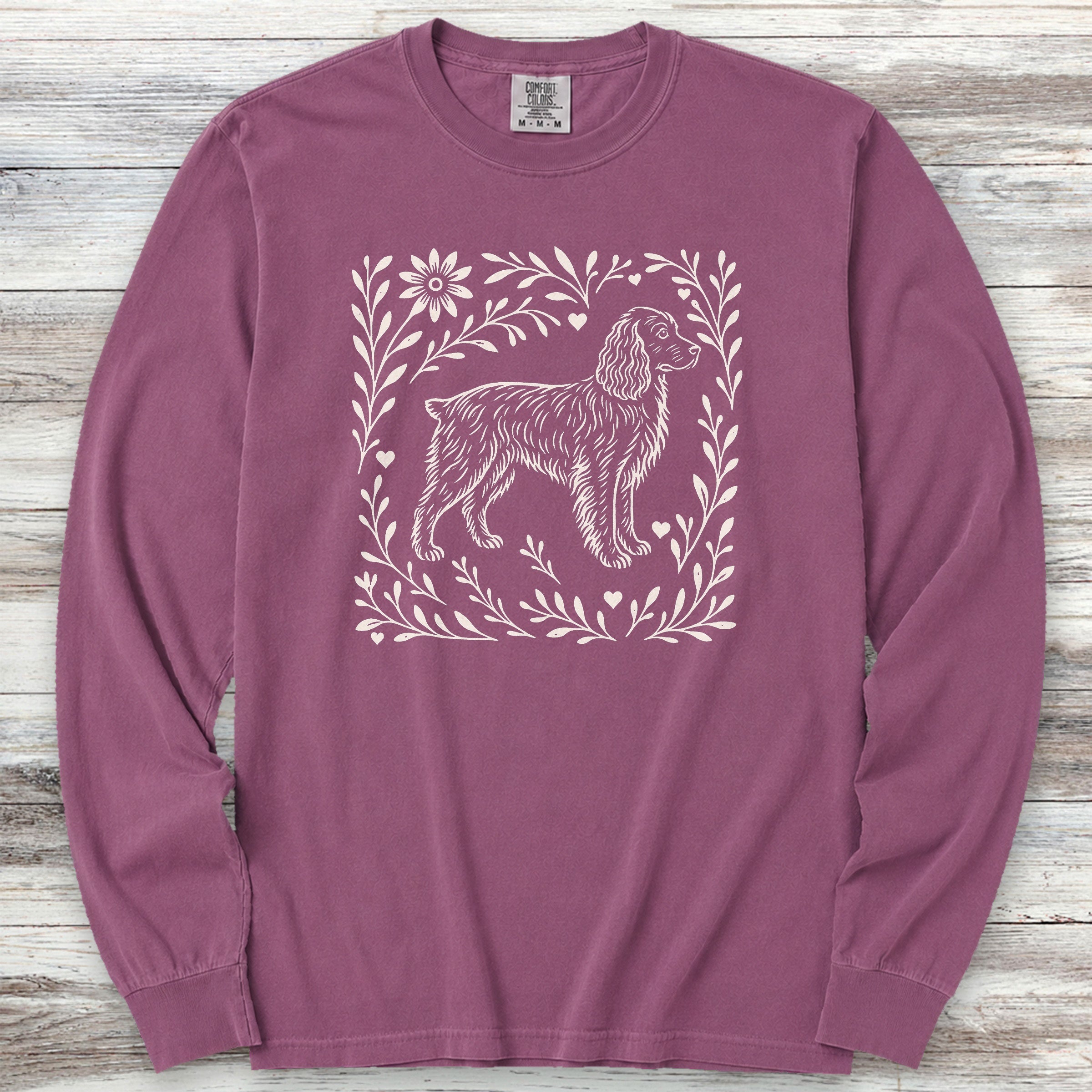 Boykin Spaniel Linocut Long Sleeve Tee - Berry