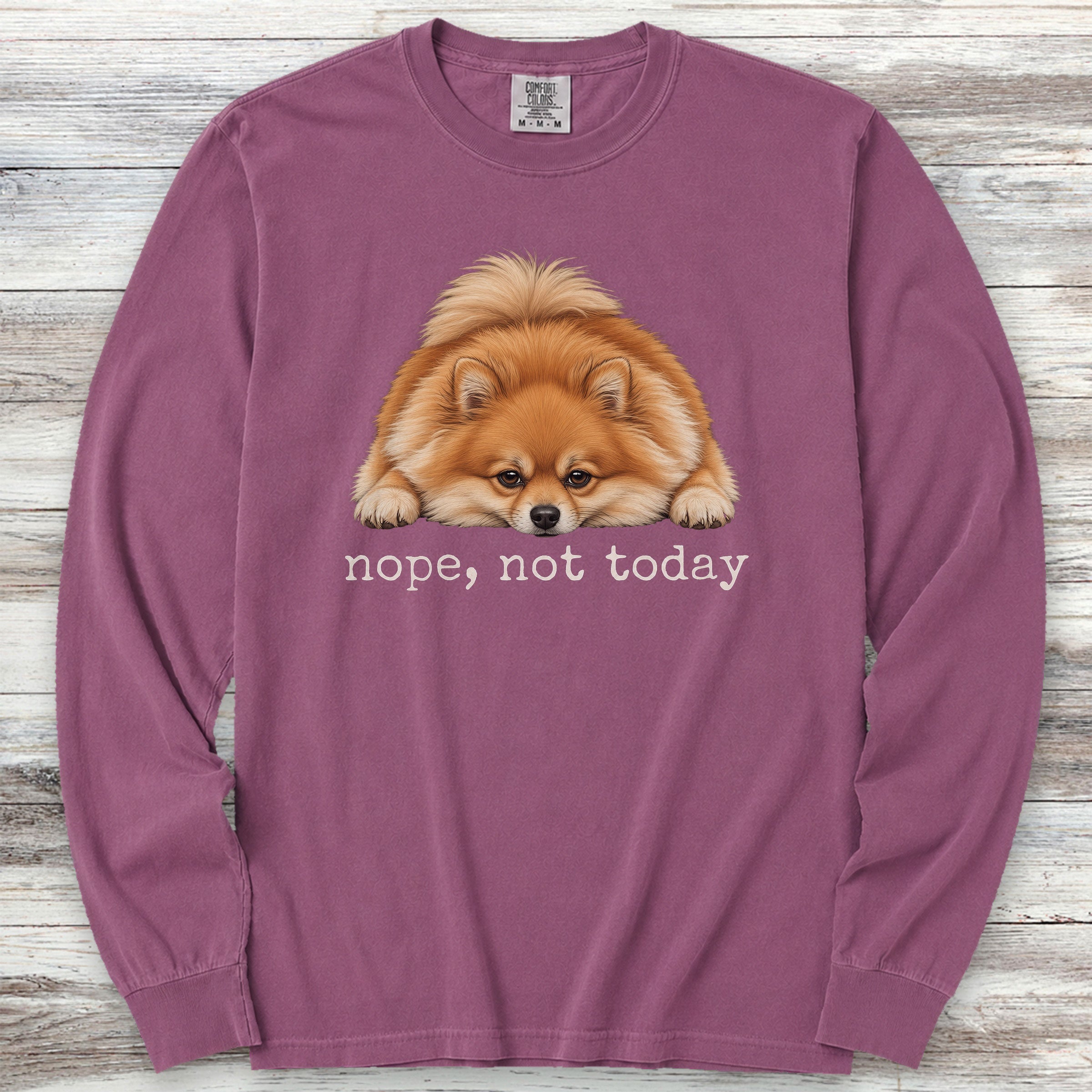 Pomeranian Nope Long Sleeve Tee - Berry