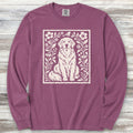Golden Retriever Folk Art Floral Long Sleeve Tee - Berry