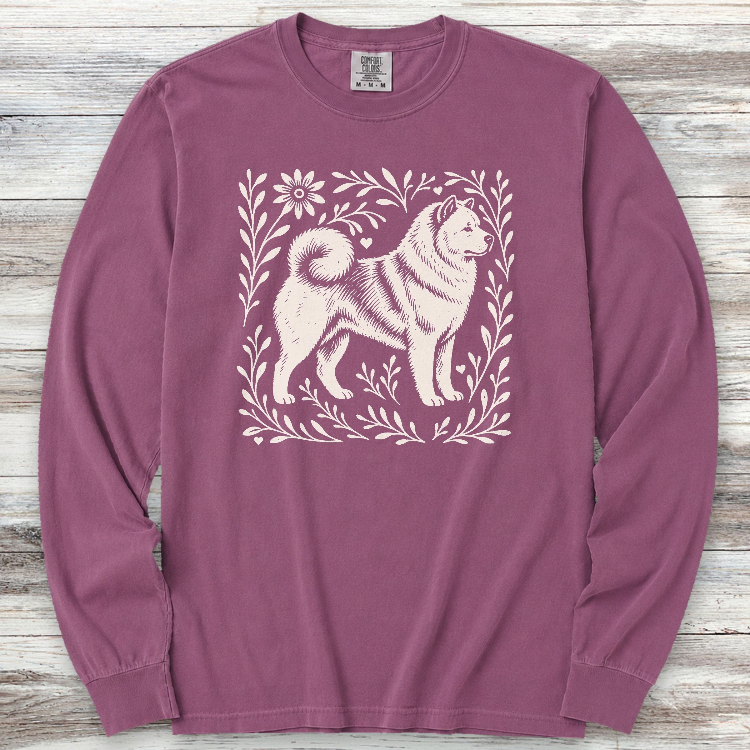 Akita Linocut Long Sleeve Tee - Berry