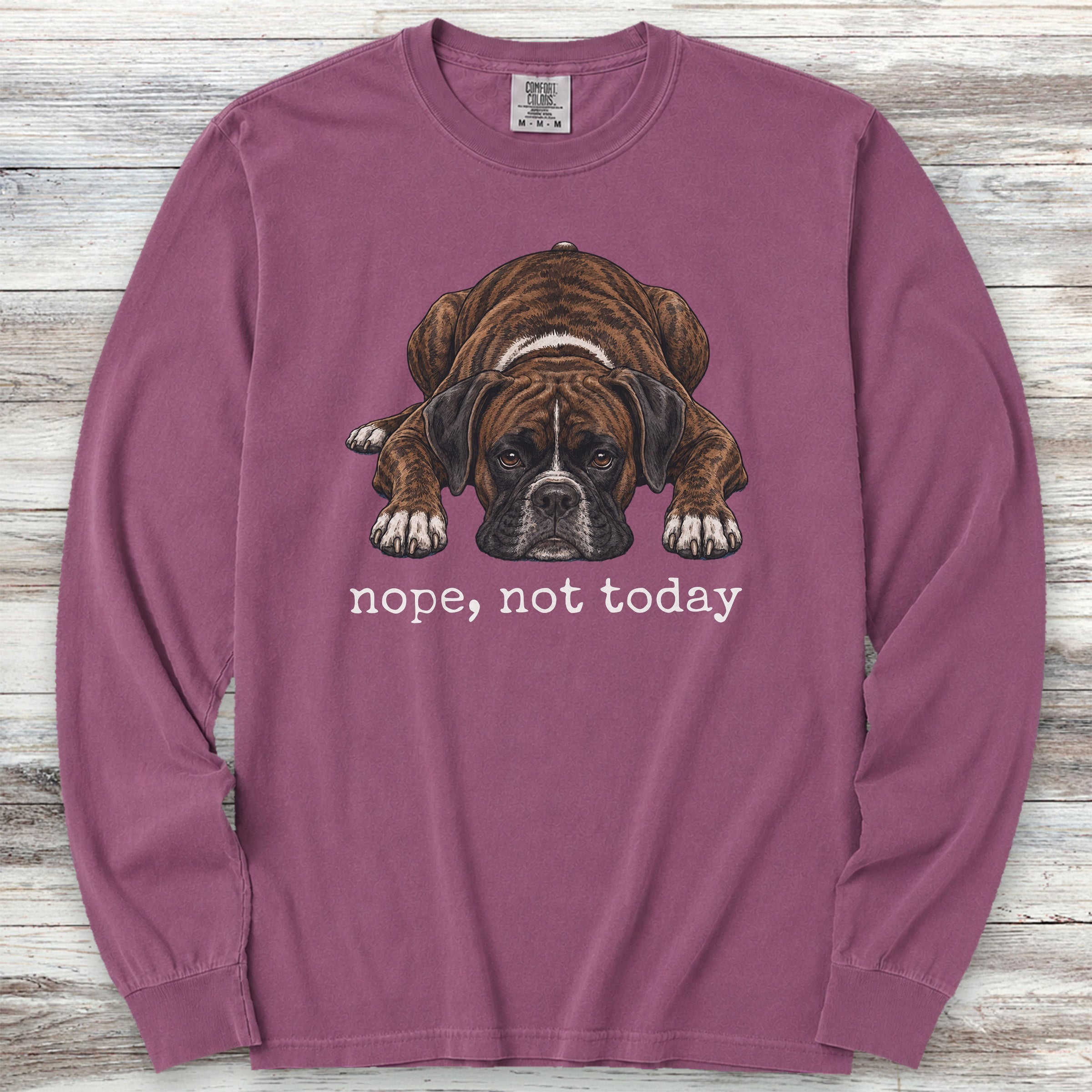 Boxer Brindle Nope Long Sleeve Tee - Berry