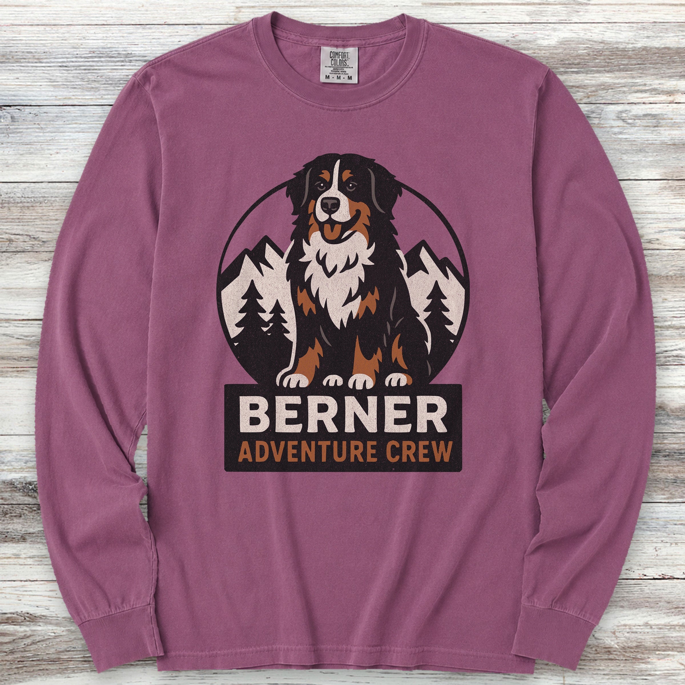 Bernese Mountain Dog Adventure Crew Long Sleeve Tee - Berry