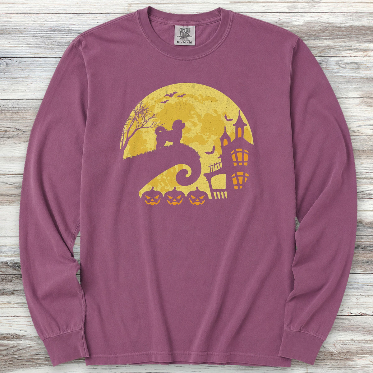 Maltipoo Halloween Moon Long Sleeve Tee - Berry