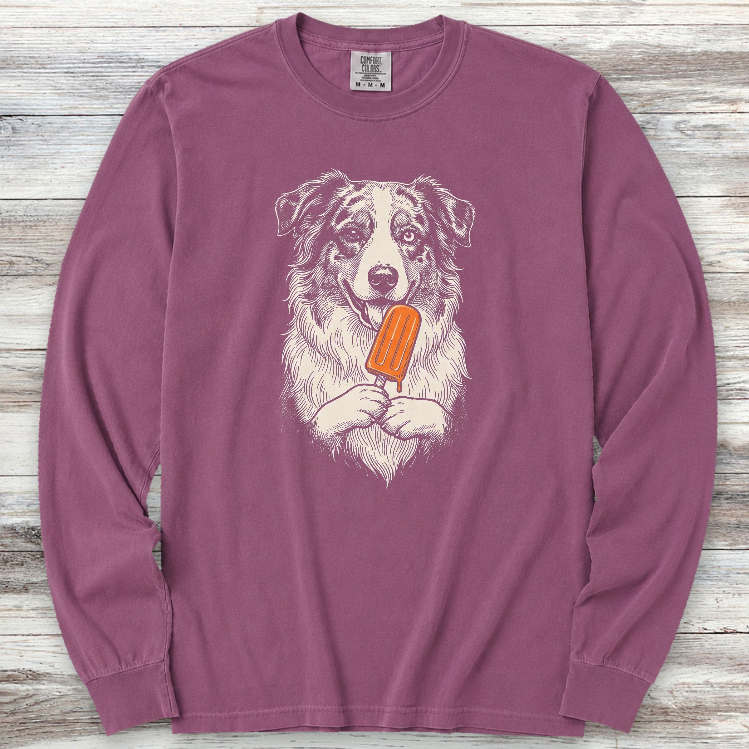 Australian Shepherd Pupsicle Long Sleeve Tee - Berry