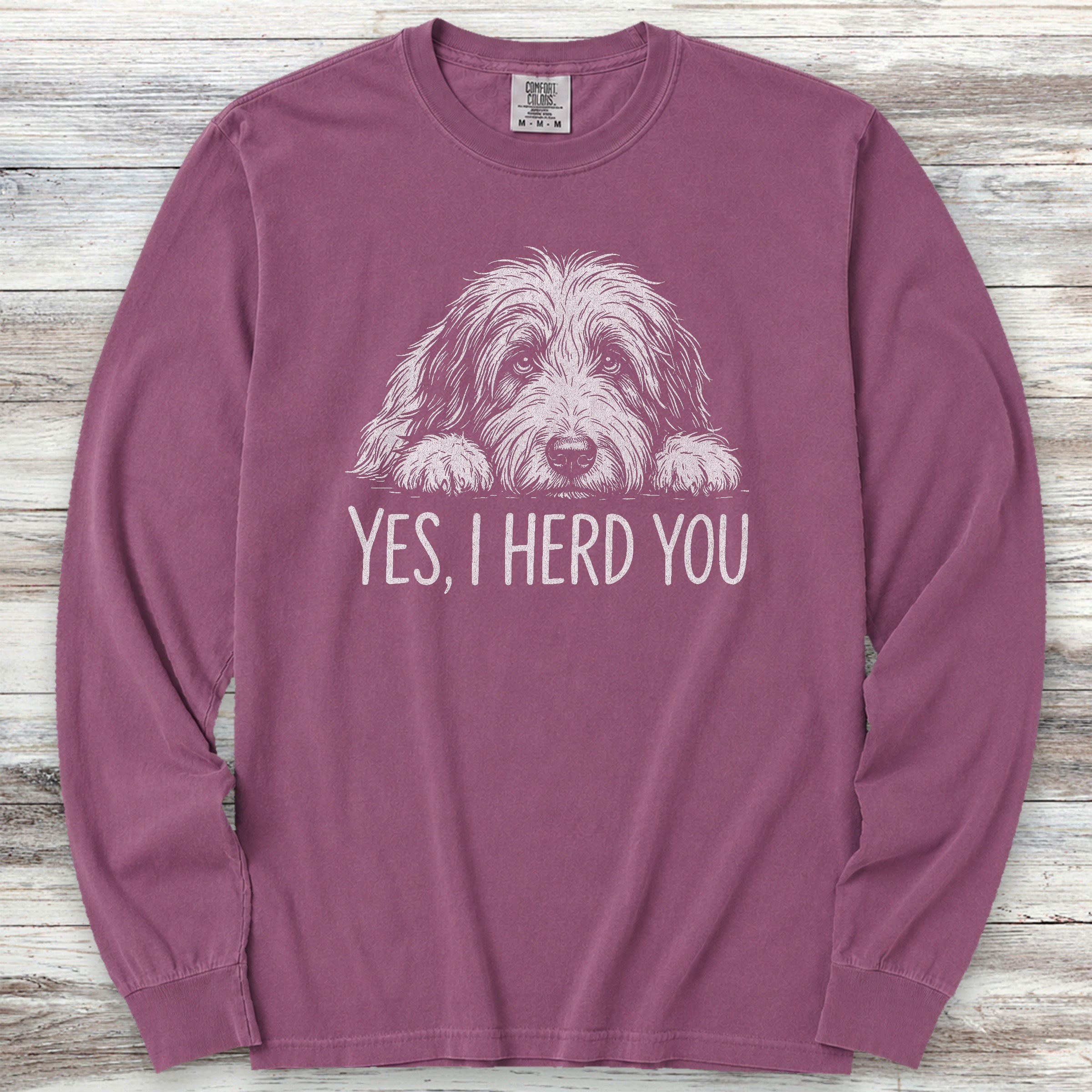 Bearded Collie Herd You Long Sleeve Tee - Berry