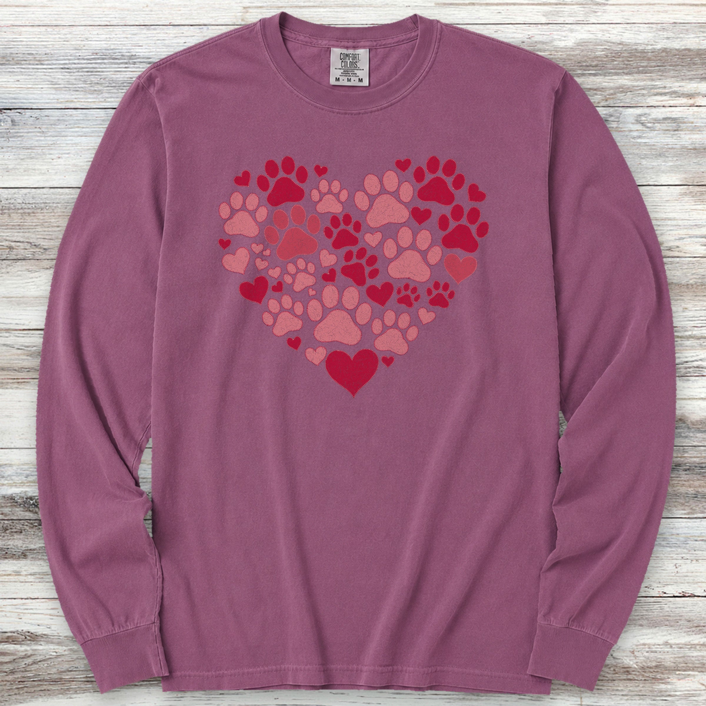 Heart & Paw Long Sleeve Tee - Berry