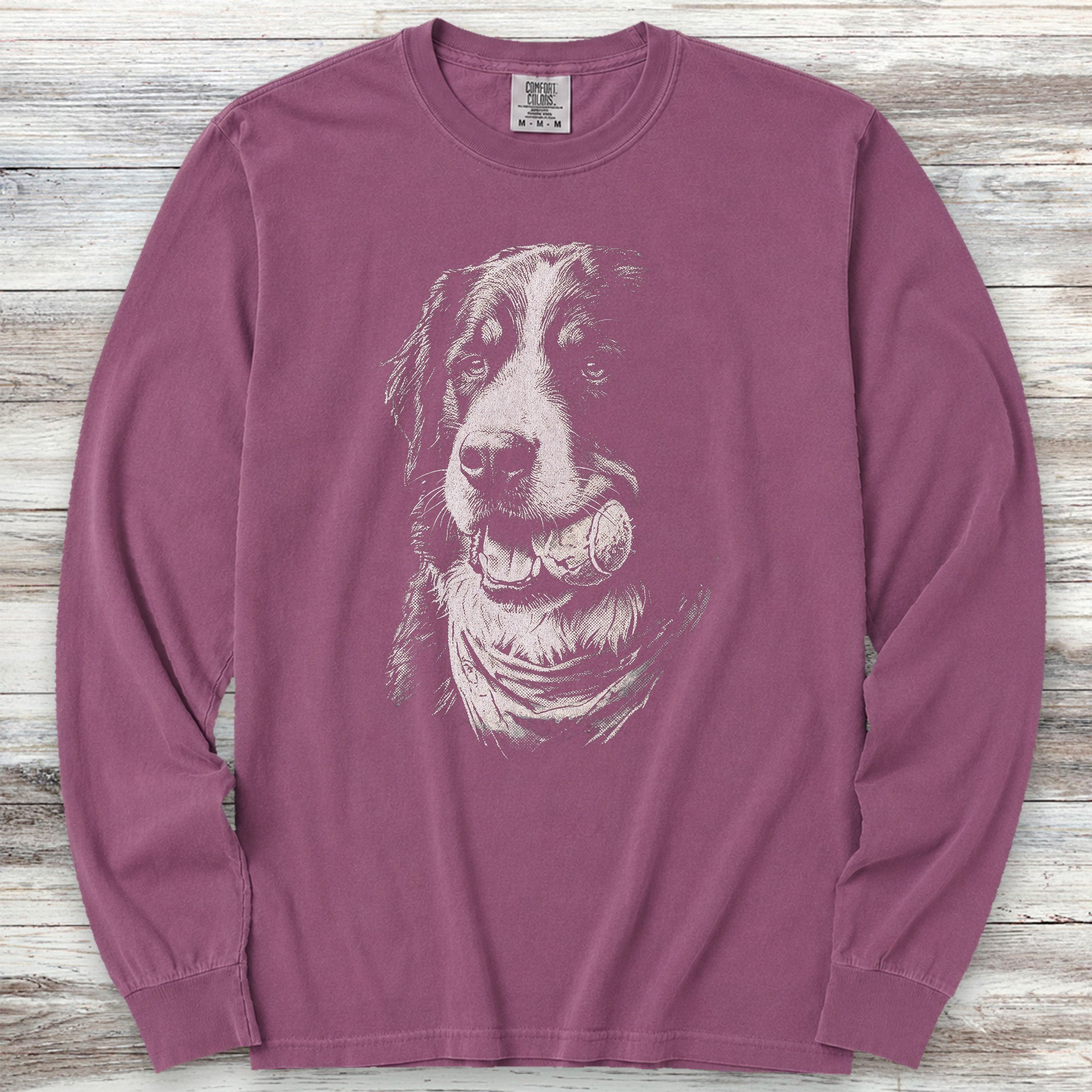 Bernese Mountain Dog Play Ball Long Sleeve Tee - Berry