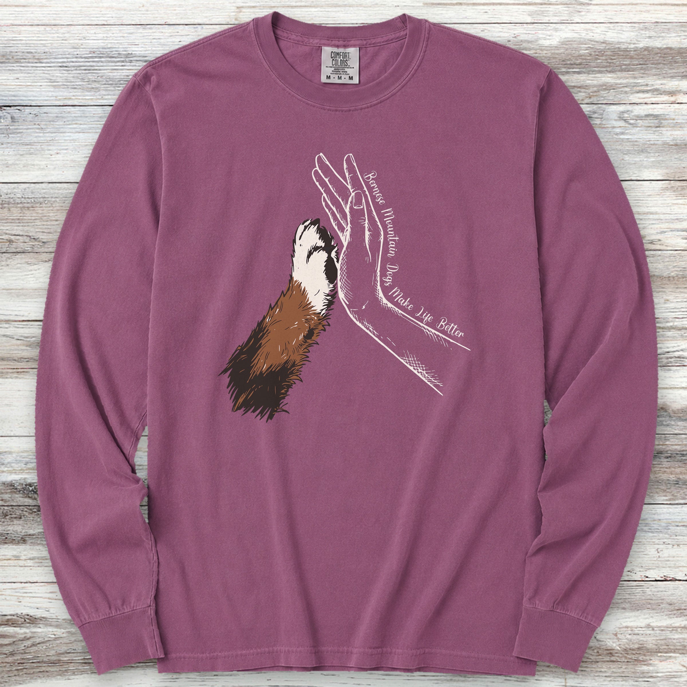 Bernese Mountain Dog Together Long Sleeve Tee - Berry