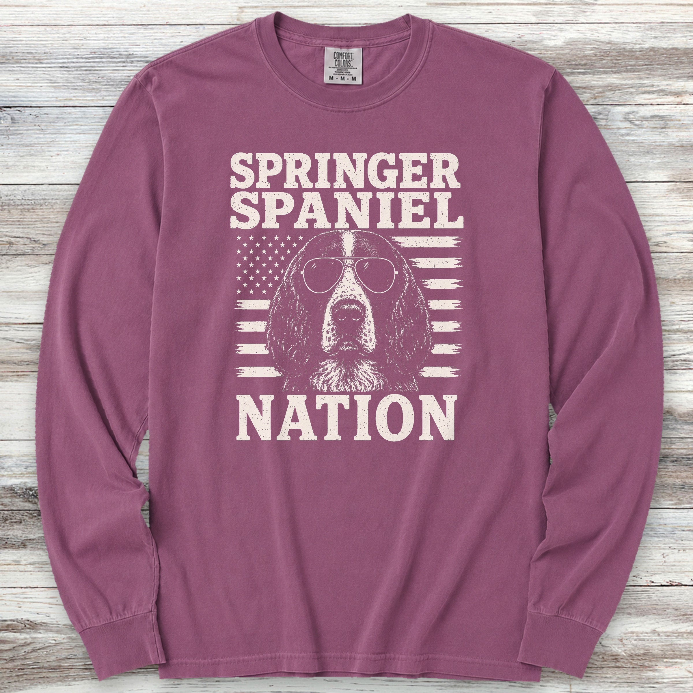English Springer Spaniel Nation Long Sleeve Tee - Berry