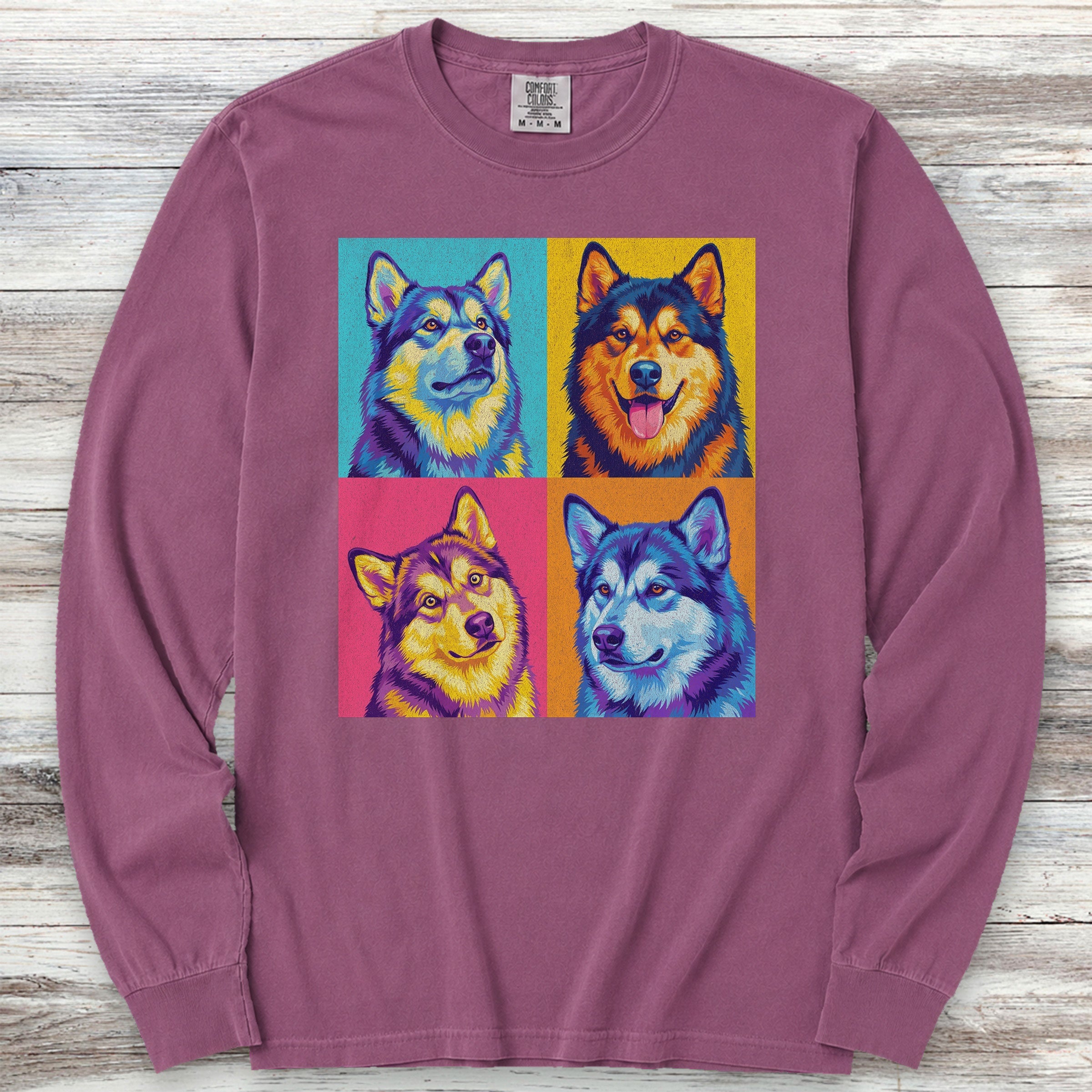 Pop Art Malamute Long Sleeve Tee - Berry