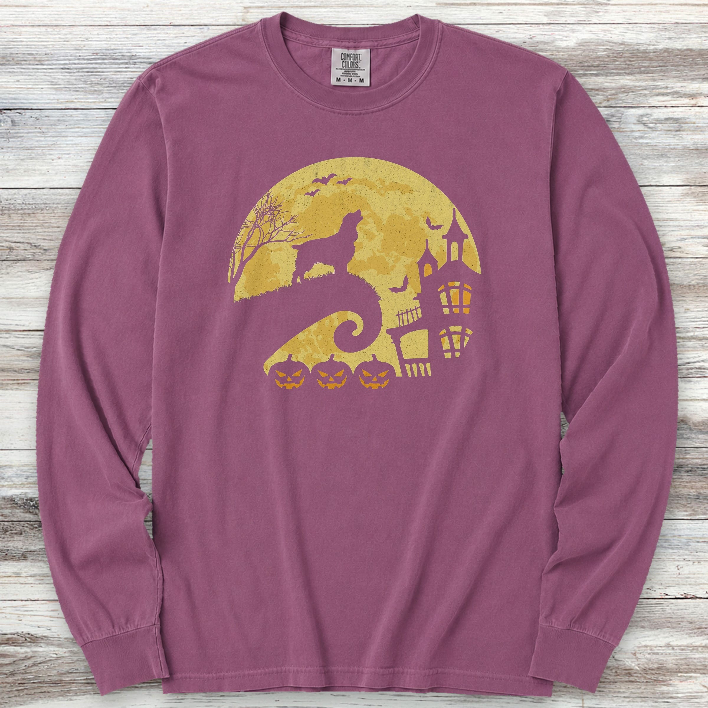 Springer Spaniel Halloween Moon Long Sleeve Tee - Berry