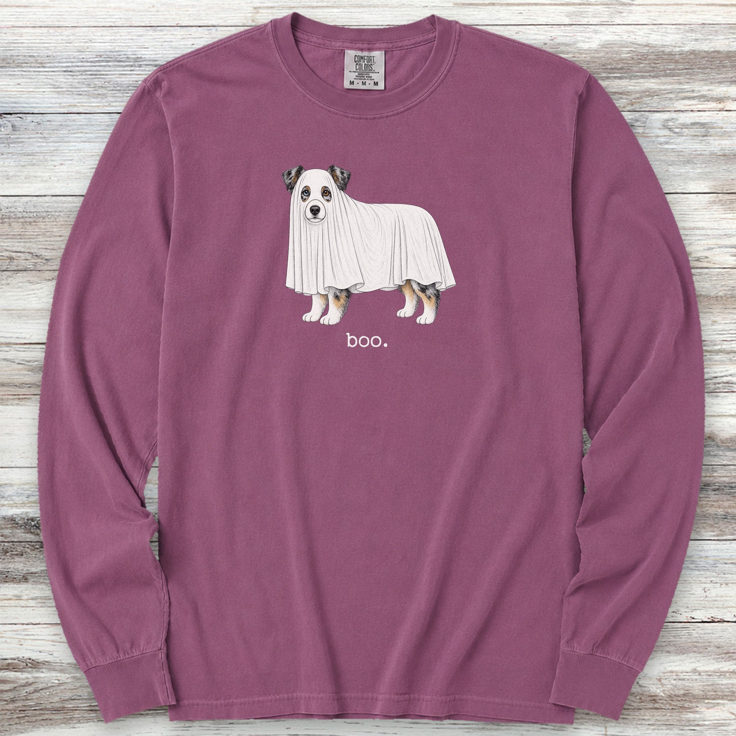 Australian Shepherd Boo Long Sleeve Tee - Berry