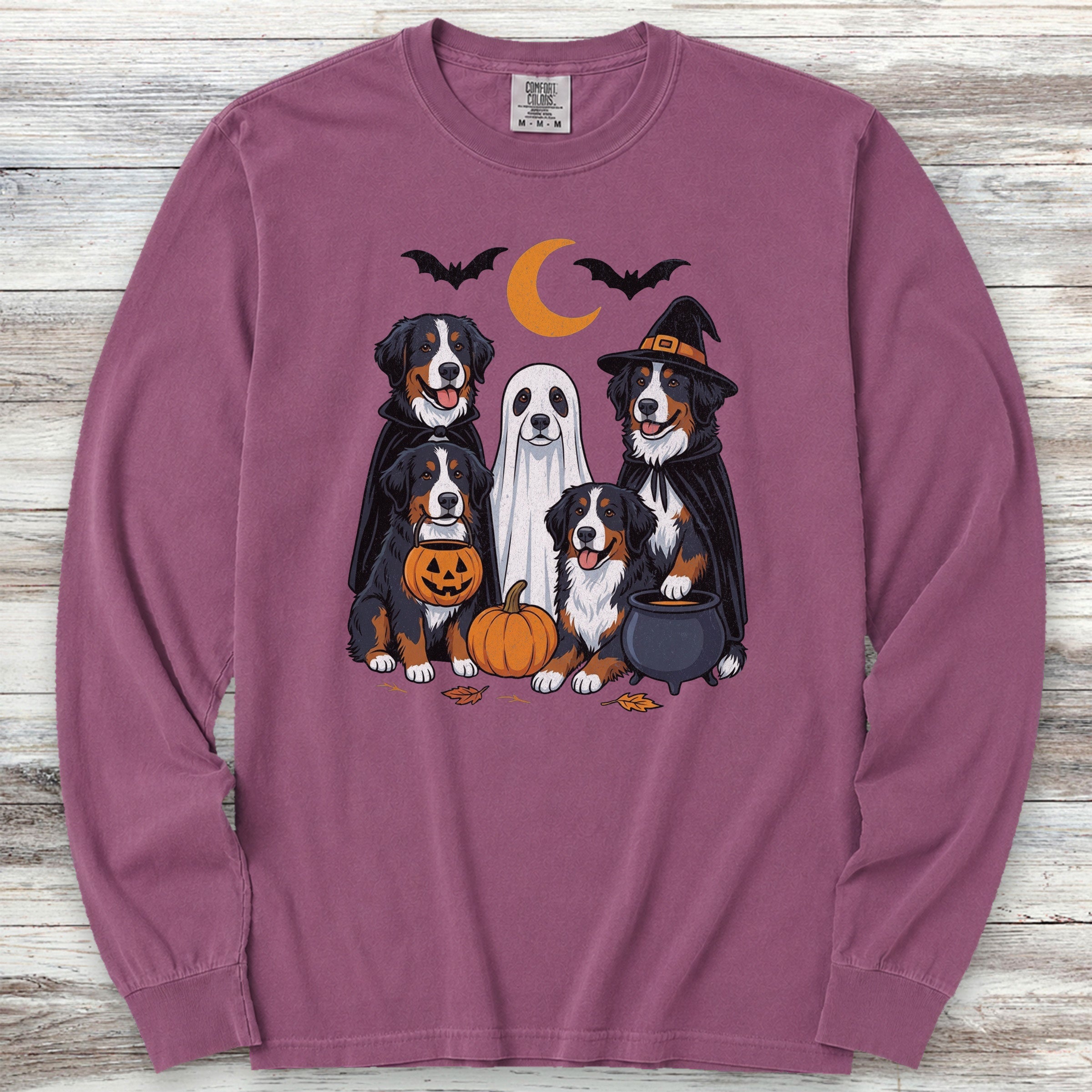 Bernese Mountain Dog Halloween Long Sleeve Tee - Berry