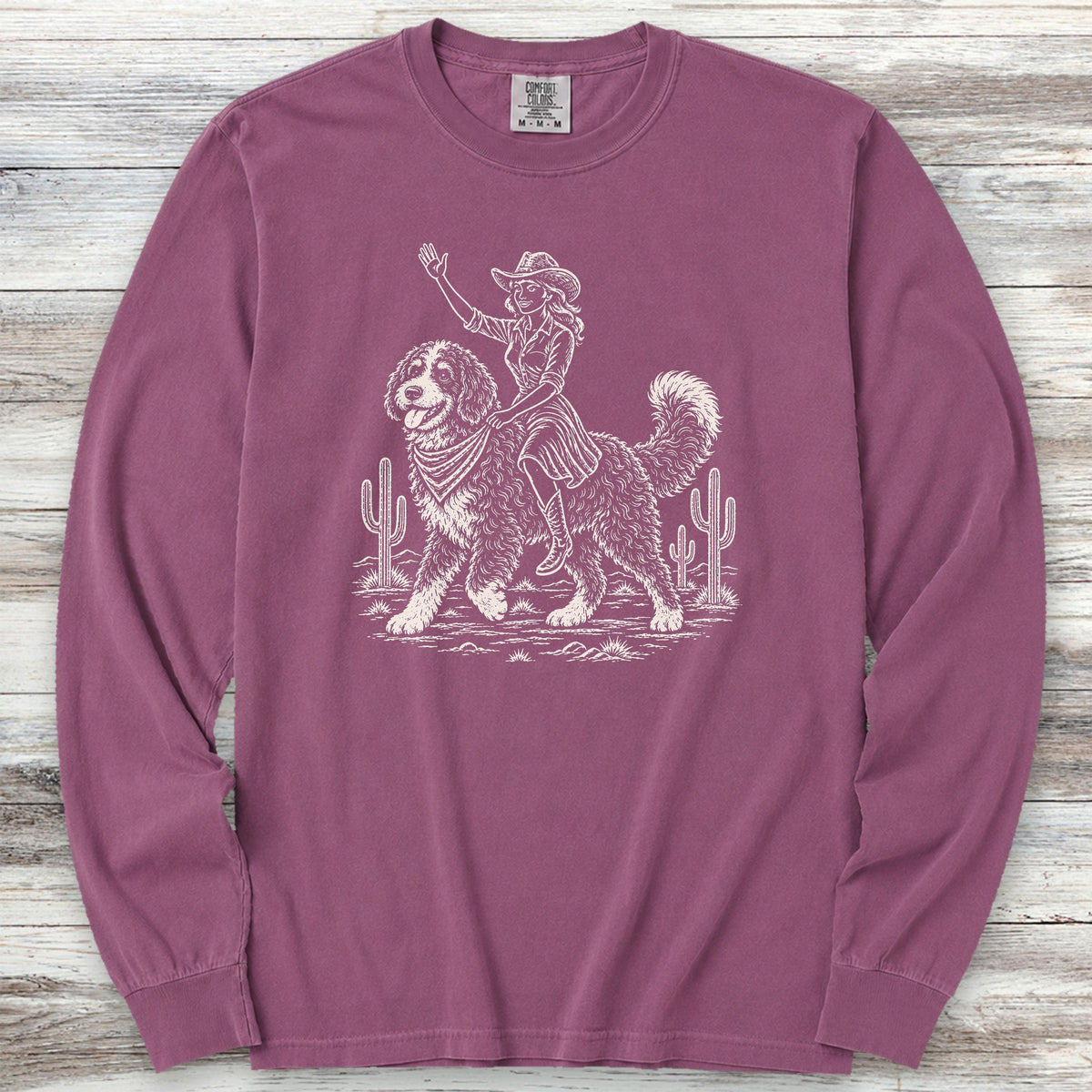 Bernedoodle Cowgirl Long Sleeve Tee - Berry