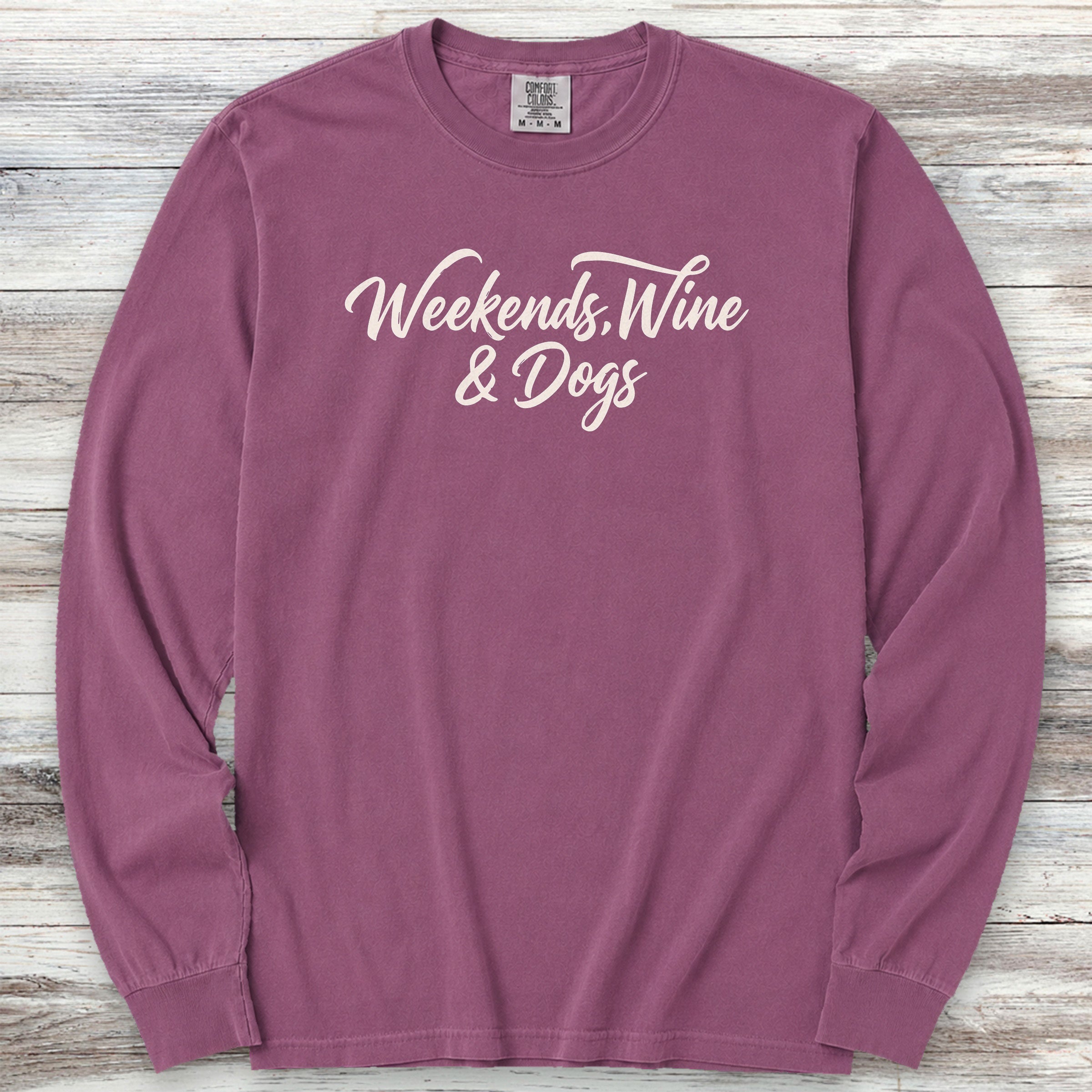 Weekends Wine Dogs Long Sleeve Tee - Berry