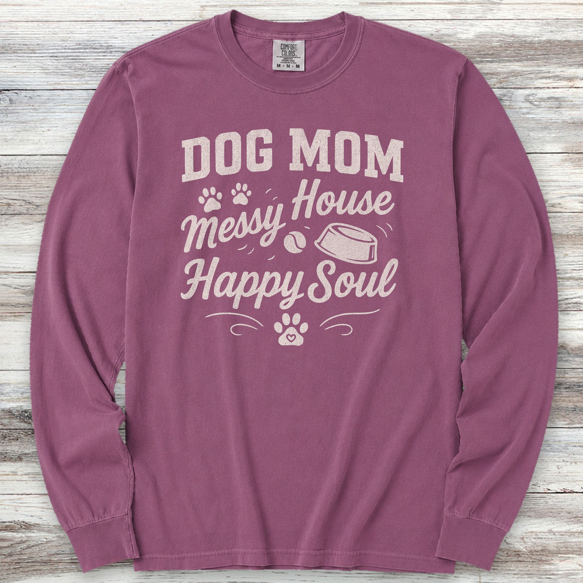 Dog Mom Happy Soul Long Sleeve Tee - Berry