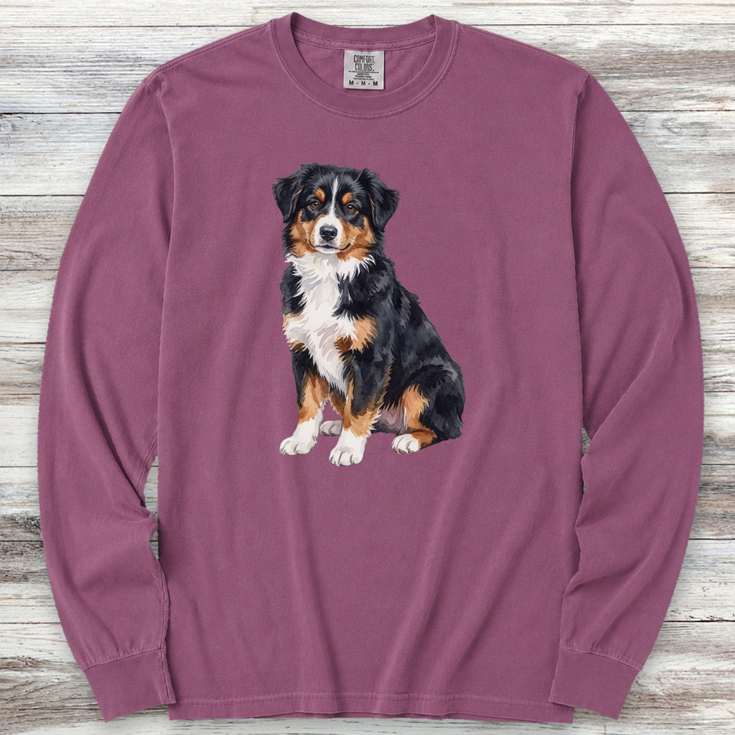 Australian Shepherd Tri Watercolor Long Sleeve Tee - Berry