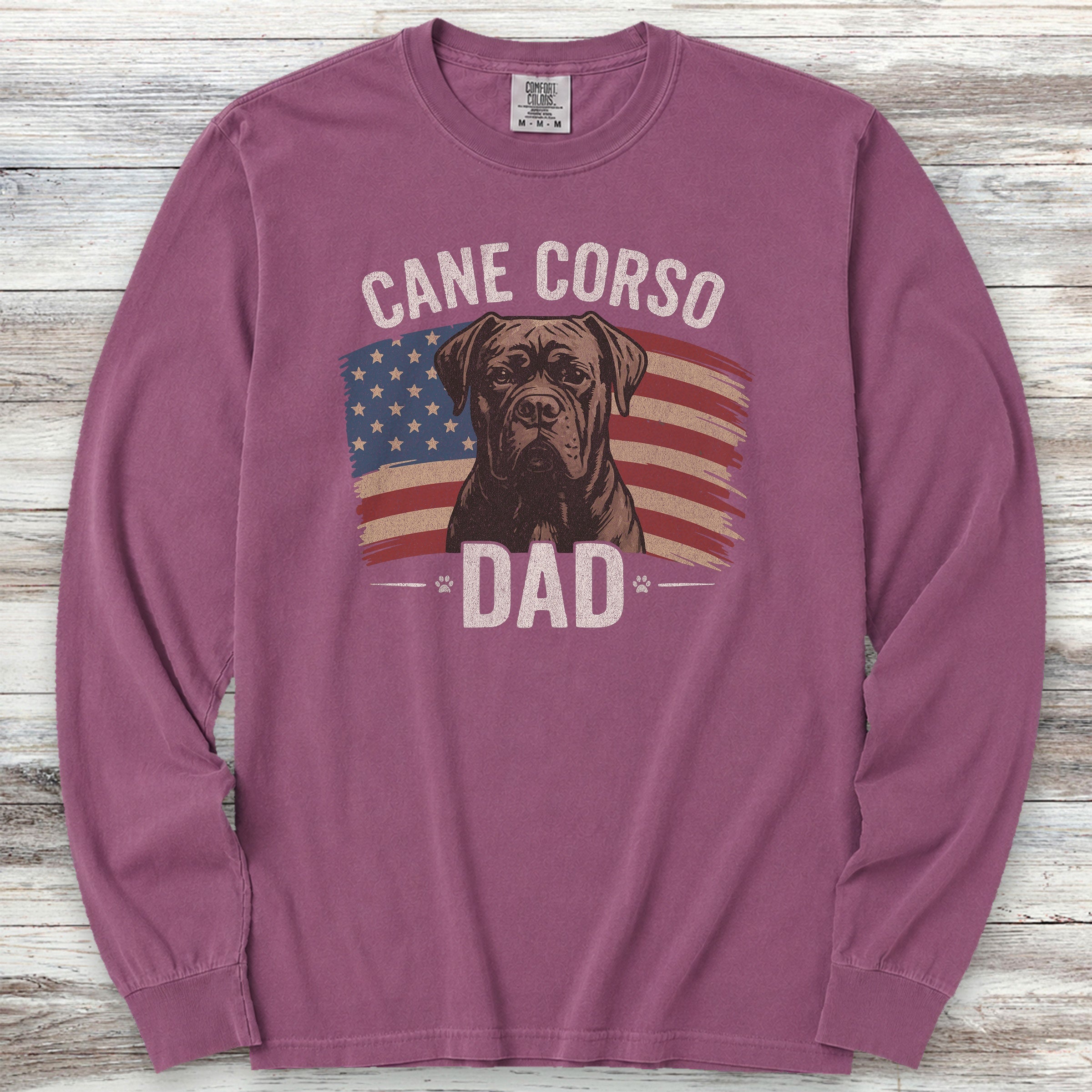 Cane Corso Dad Flag Long Sleeve Tee - Berry