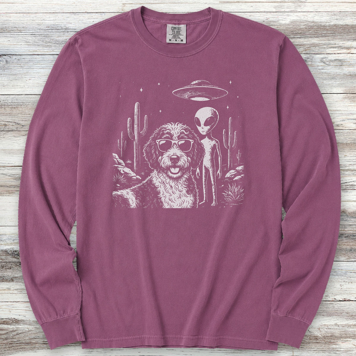 Bernedoodle Alien Selfie Long Sleeve Tee - Berry