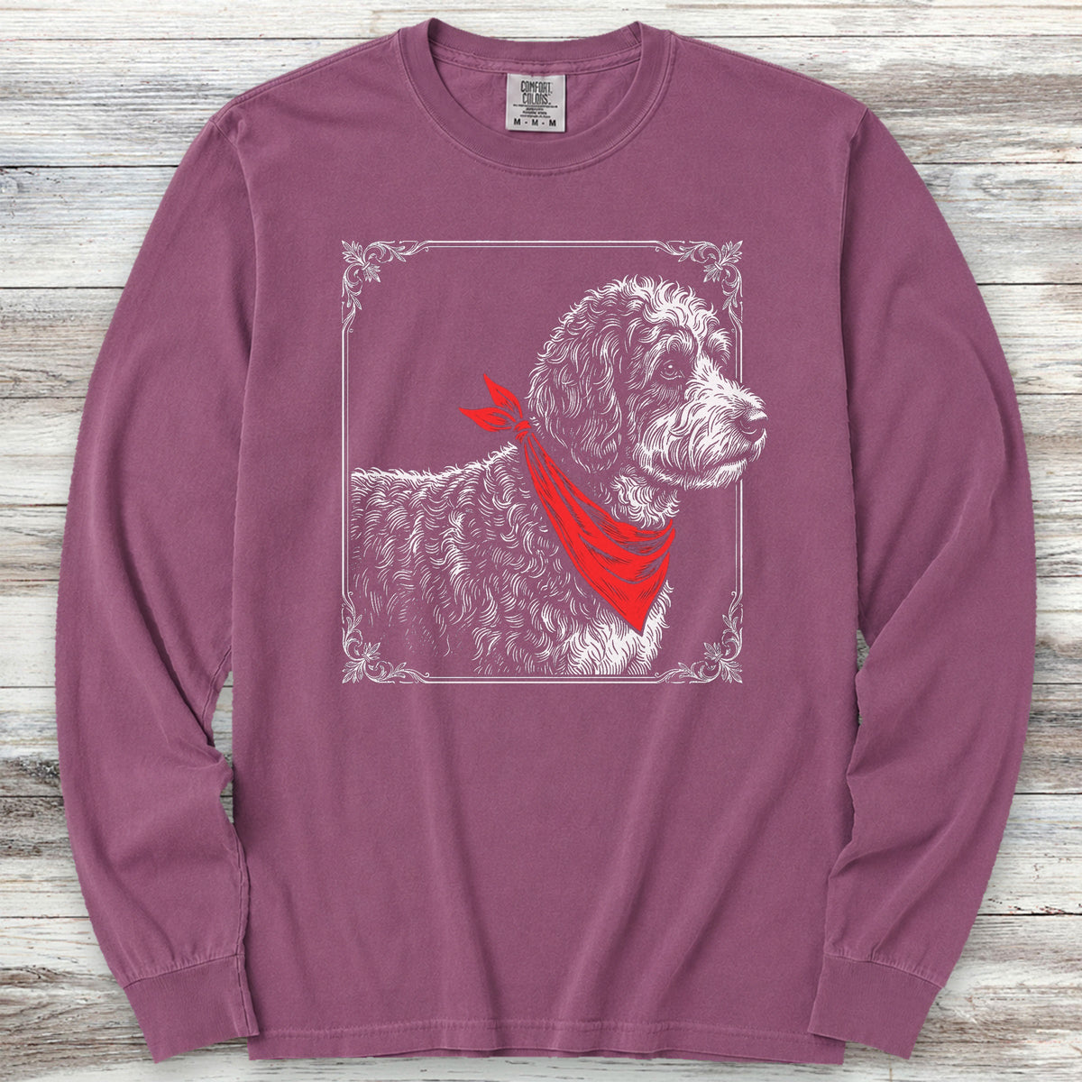 Bernedoodle Etching Long Sleeve Tee - Berry