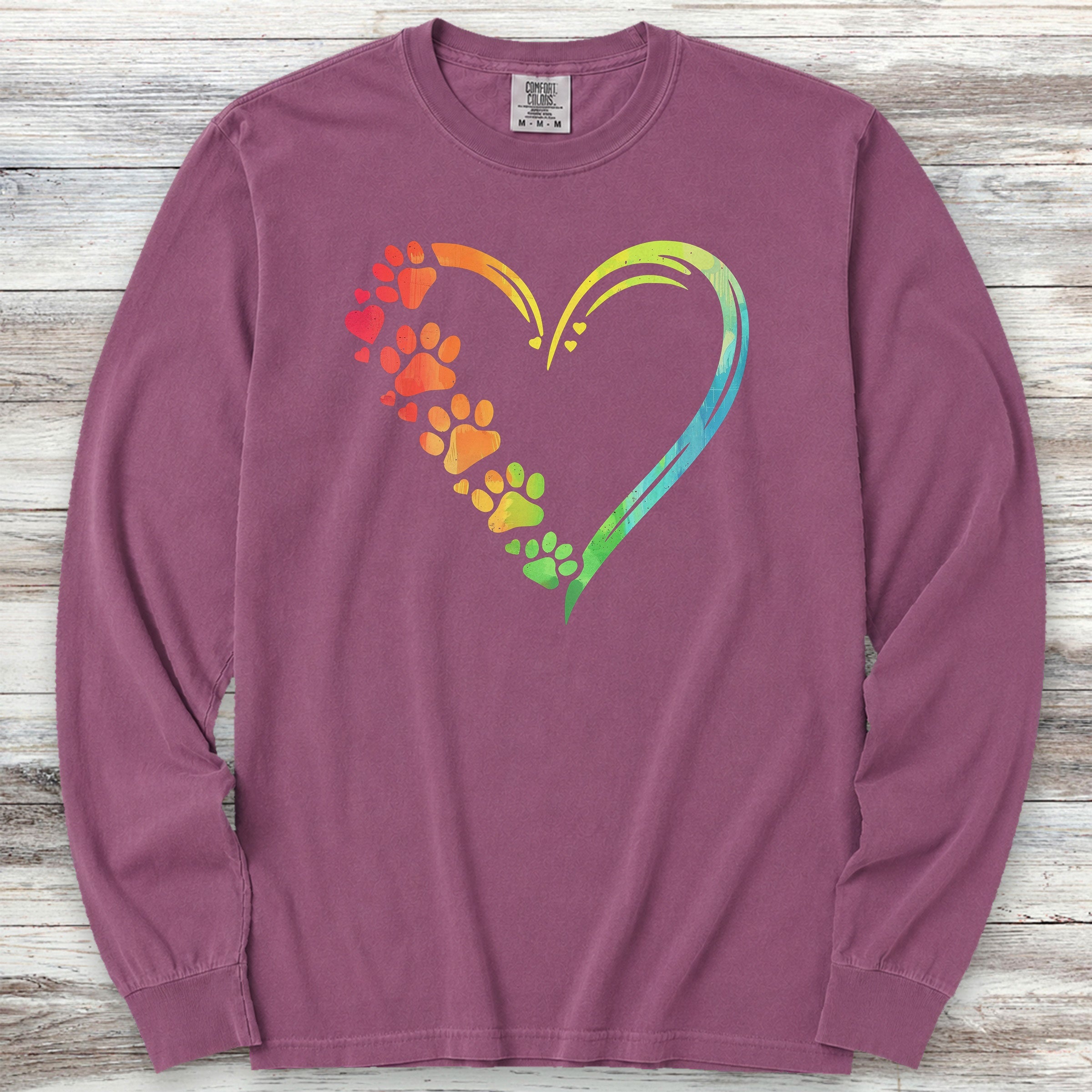 Rainbow Heart Long Sleeve Tee - Berry