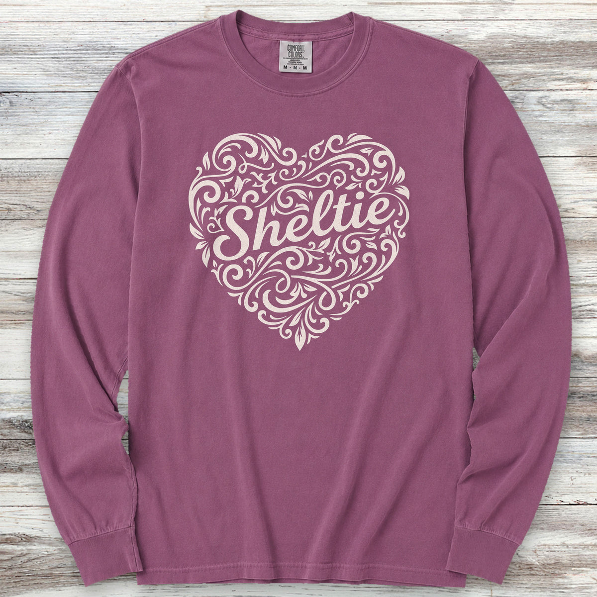 Shetland Sheepdog Heart Script Long Sleeve Tee - Berry