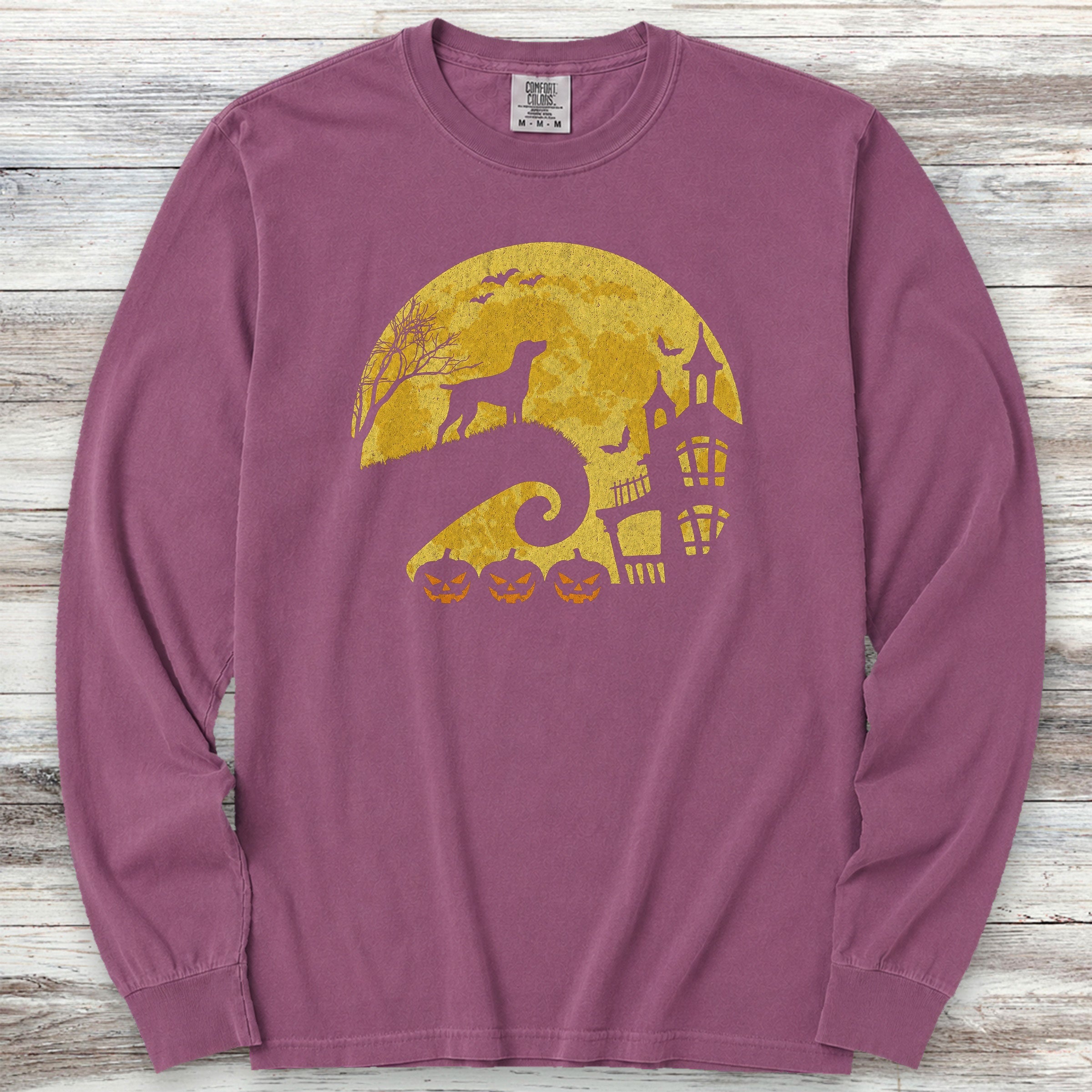 German Shorthaired Pointer Halloween Moon Long Sleeve Tee - Berry