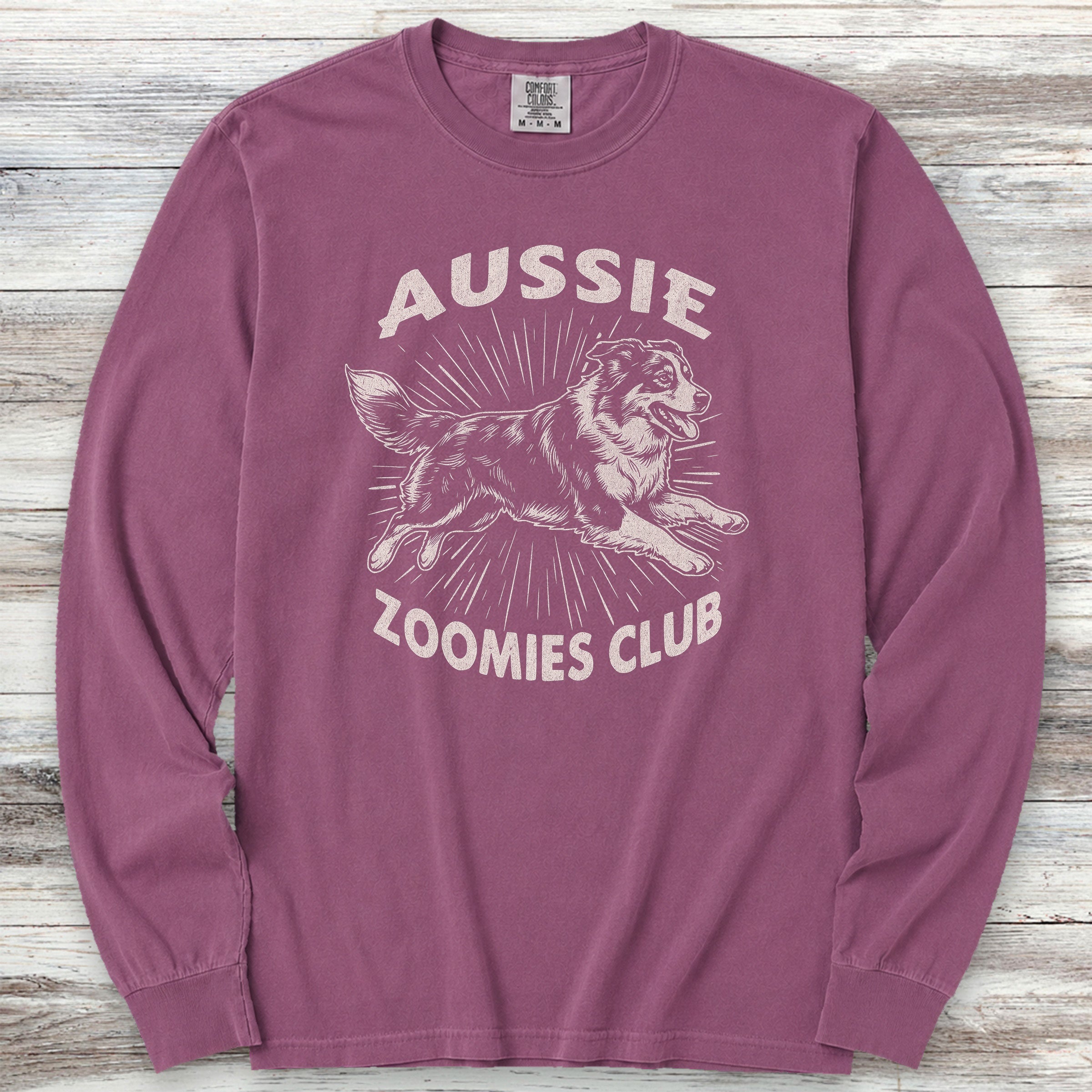 Australian Shepherd Zoomies Long Sleeve Tee - Berry