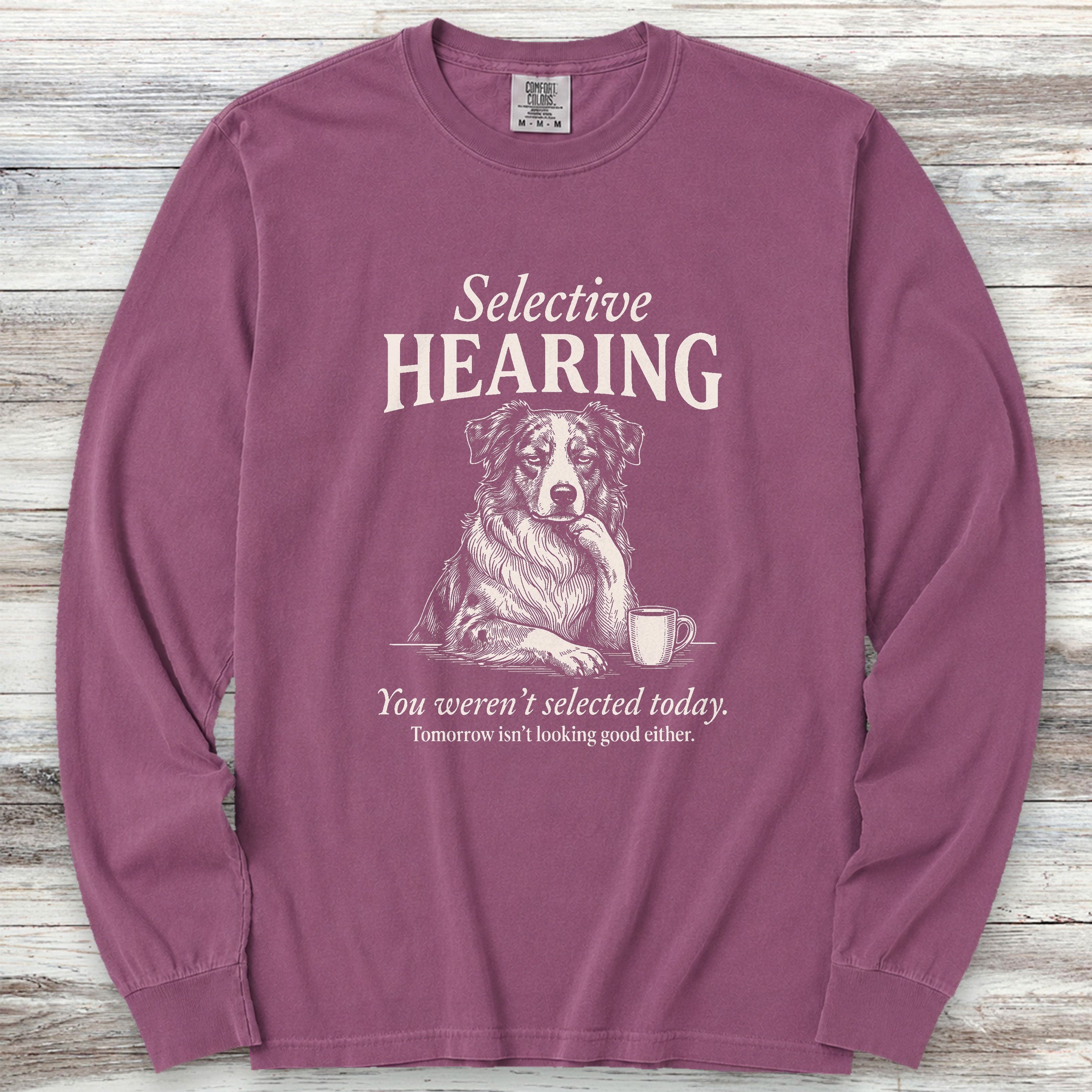 Australian Shepherd Selective Hearing Long Sleeve Tee - Berry