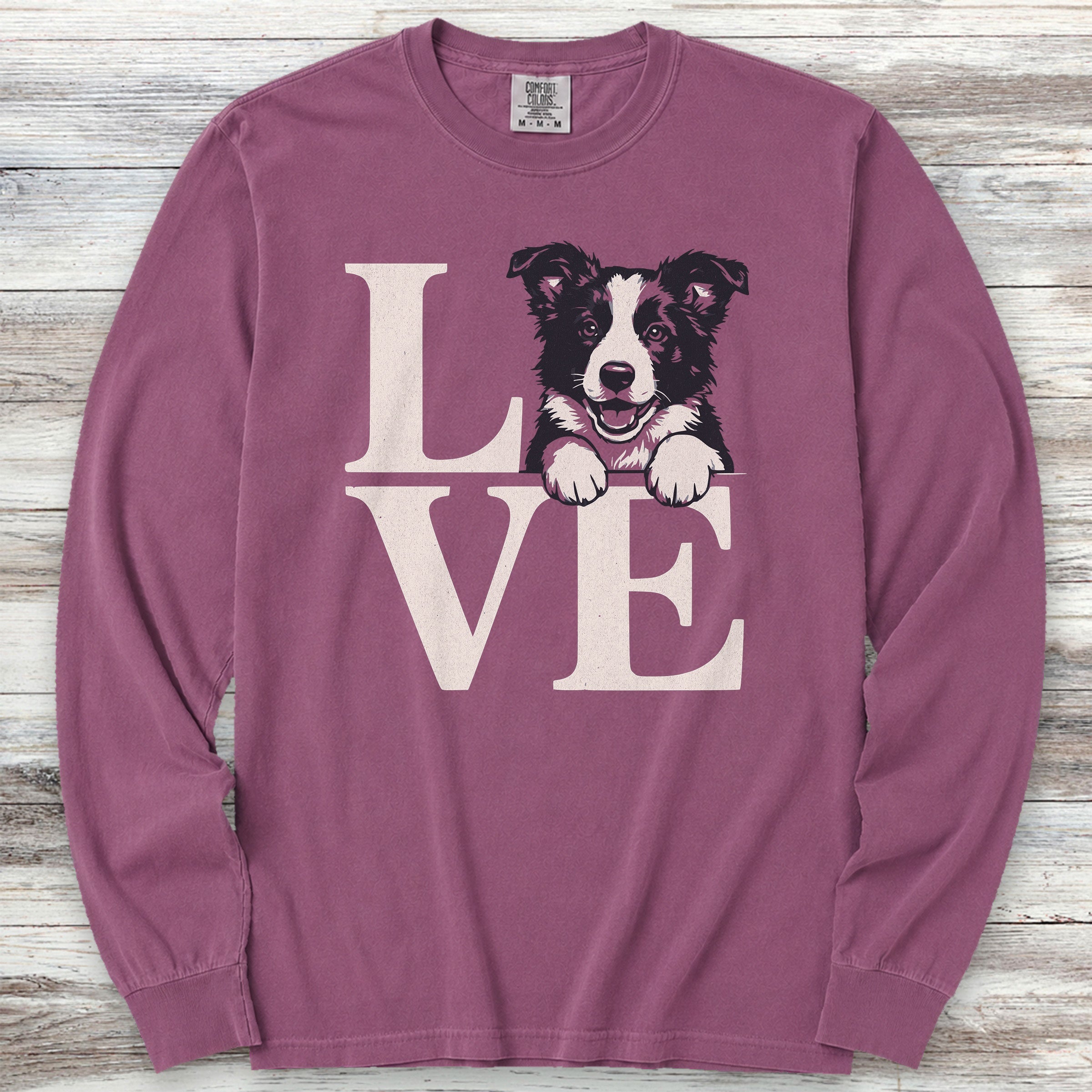 Border Collie Puppy Love Long Sleeve Tee - Berry