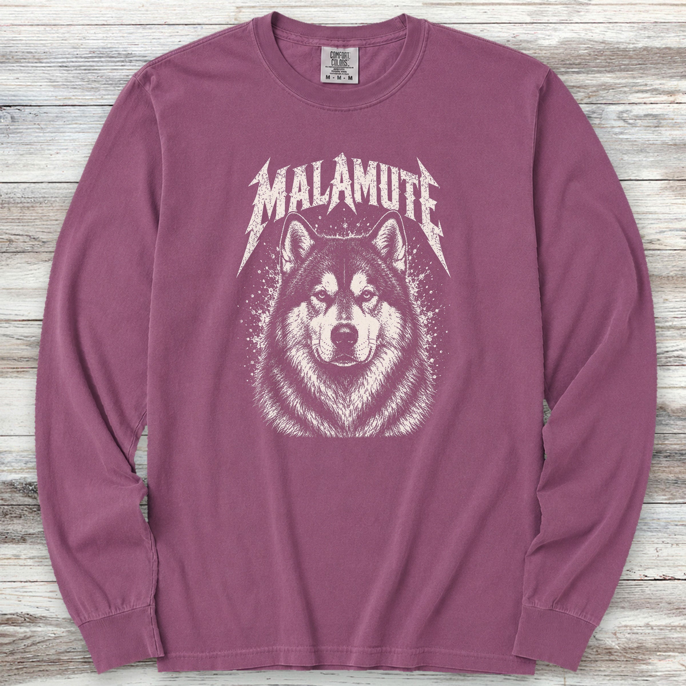 Alaskan Malamute Metal Long Sleeve Tee - Berry