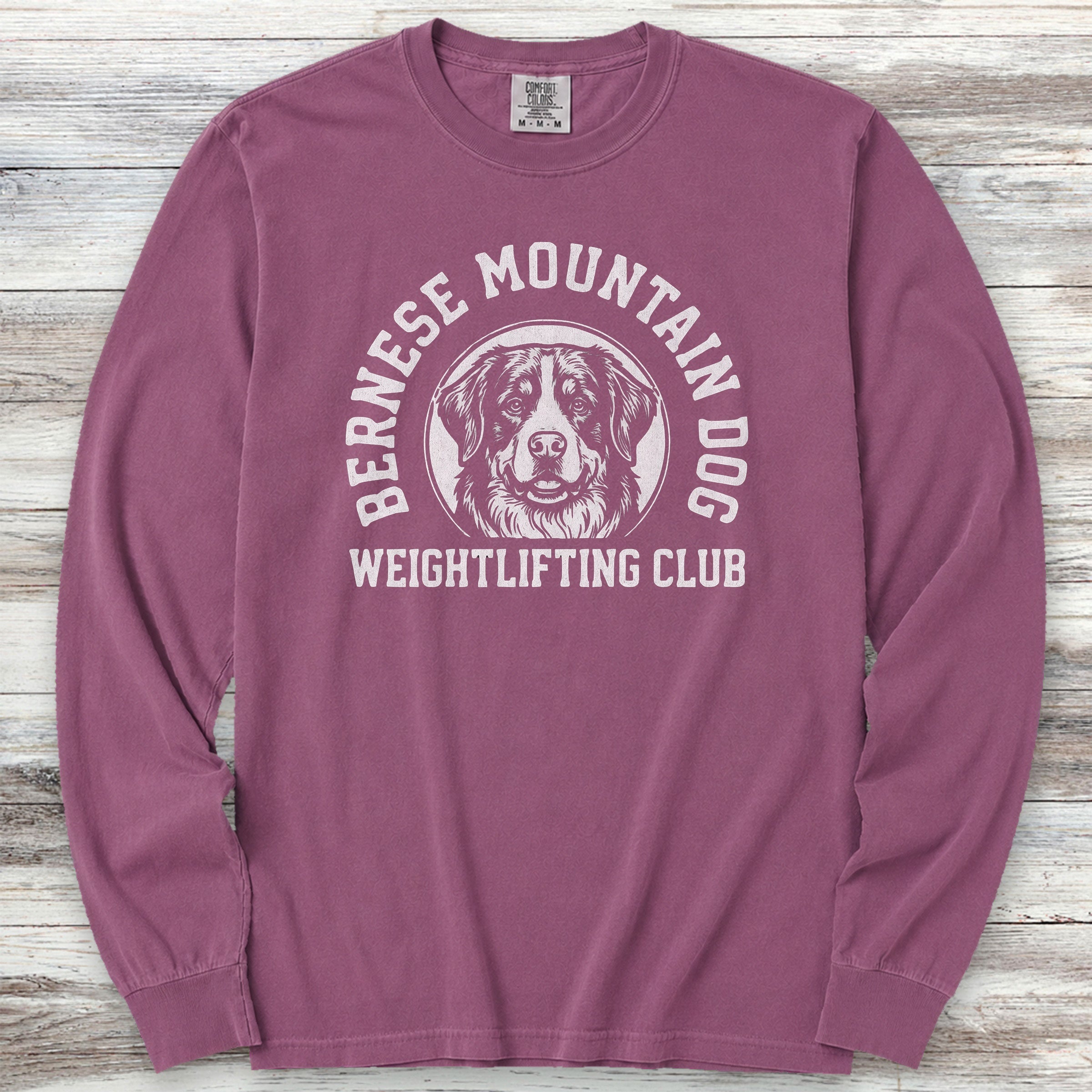 Bernese Mountain Dog Weightlifting Long Sleeve Tee - Berry