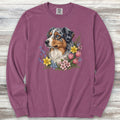 Australian Shepherd Merle Blue Eyes Portrait Long Sleeve Tee - Berry
