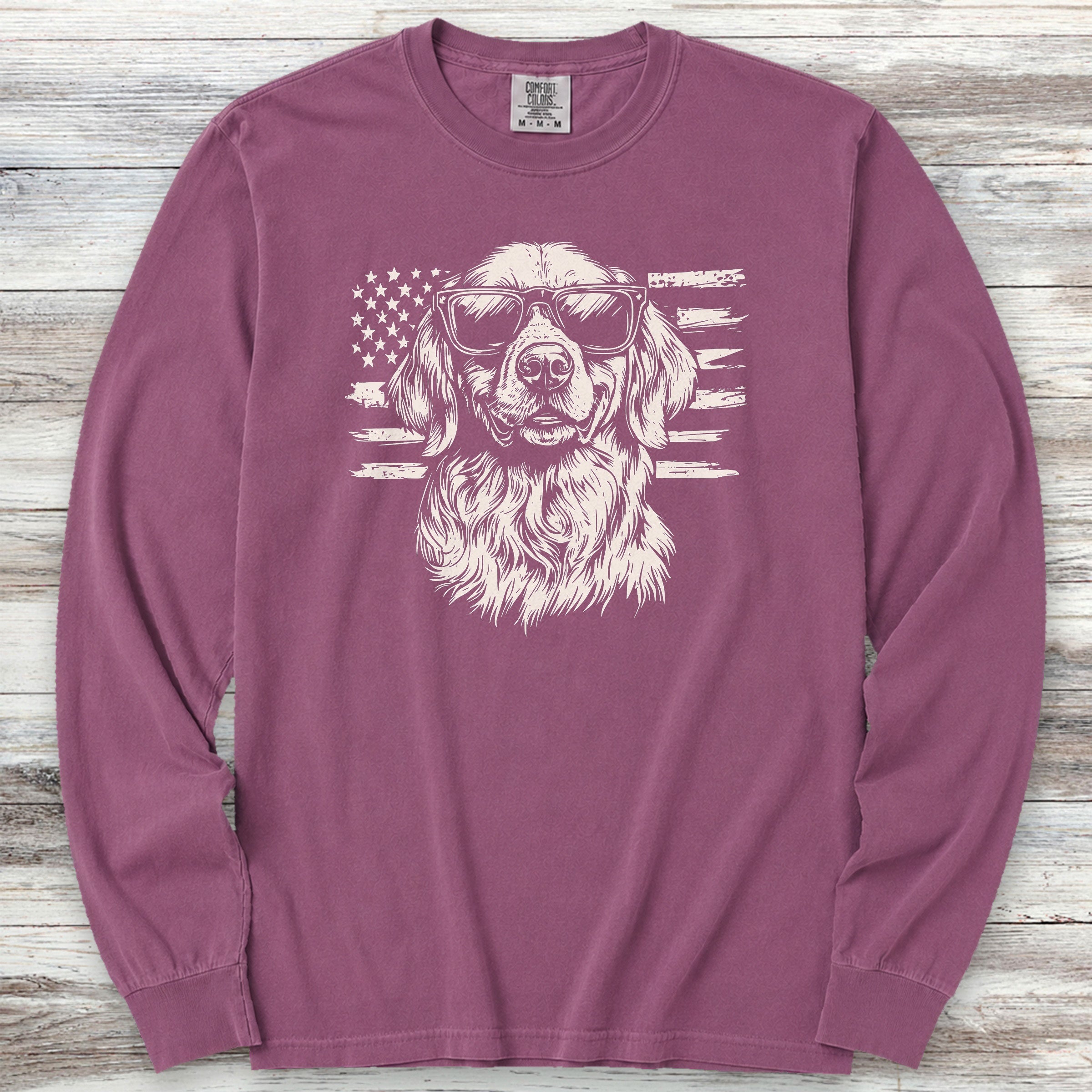 Golden Retriever Flag Long Sleeve Tee - Berry