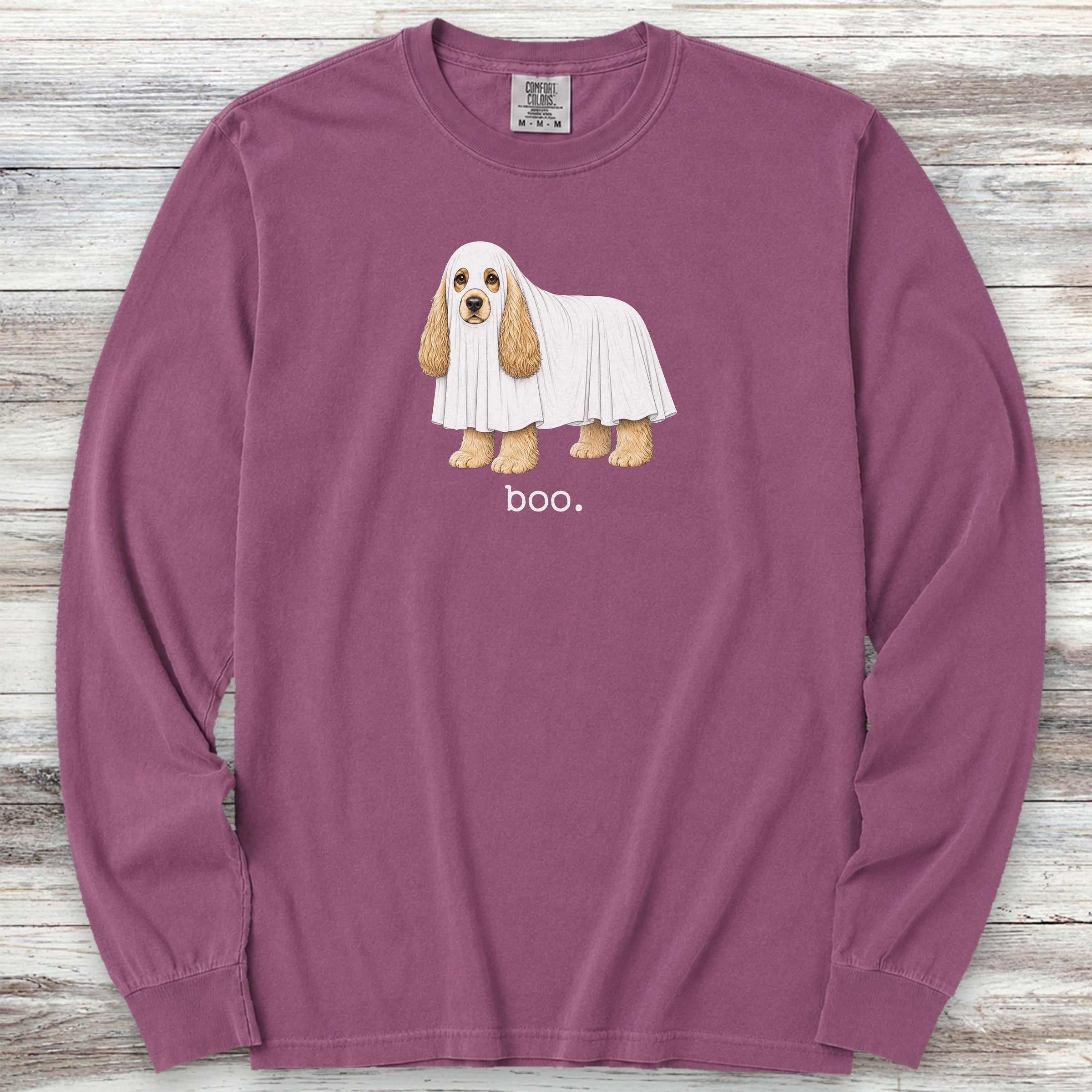 Cocker Spaniel Boo Long Sleeve Tee - Berry