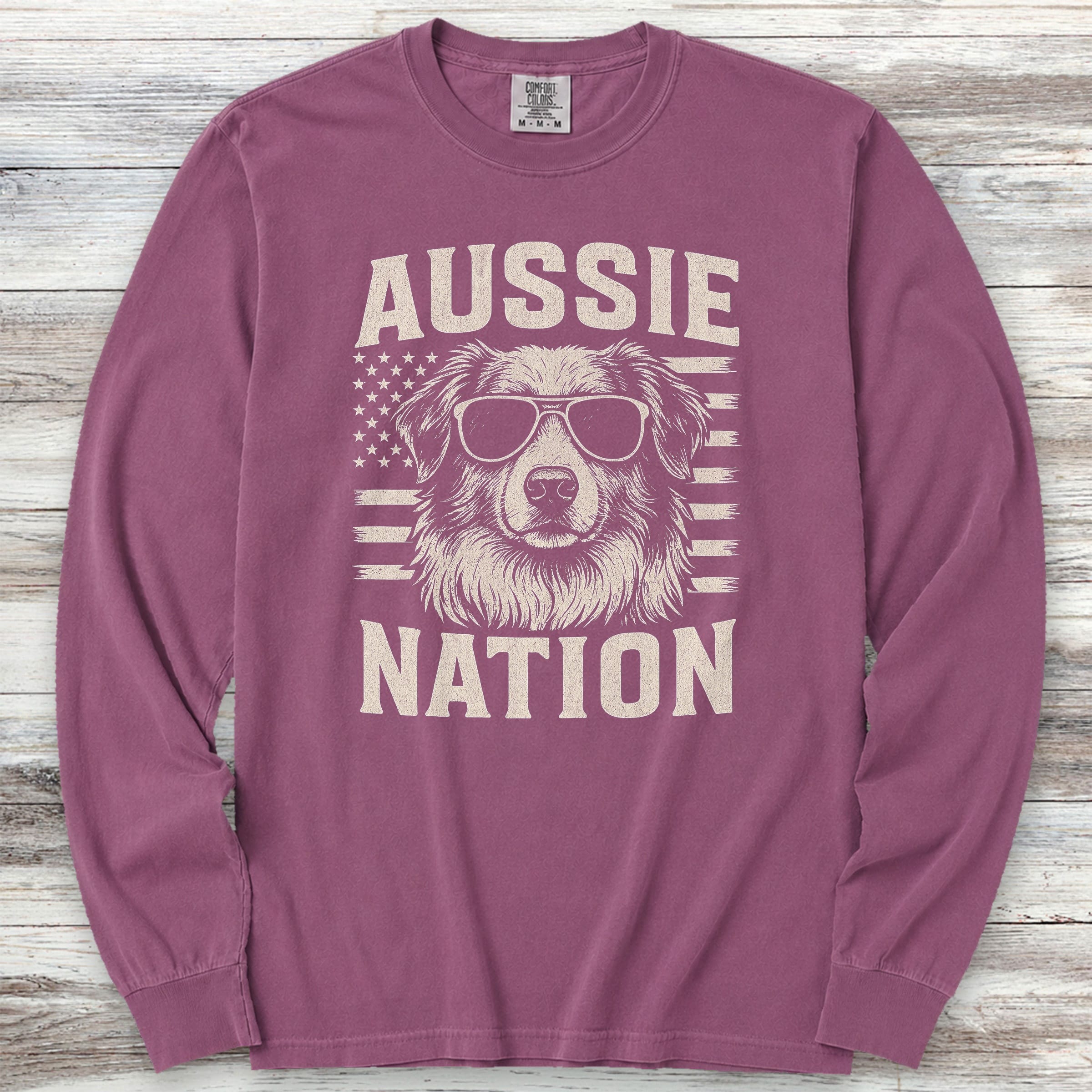 Australian Shepherd Nation Long Sleeve Tee - Berry