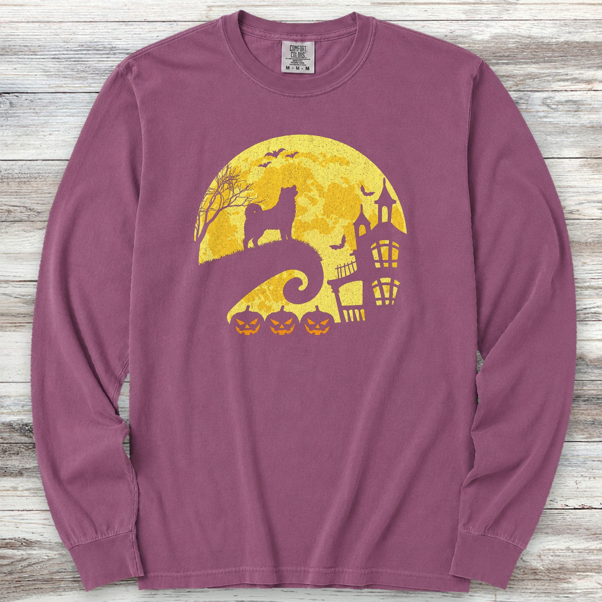 Akita Halloween Moon Long Sleeve Tee - Berry