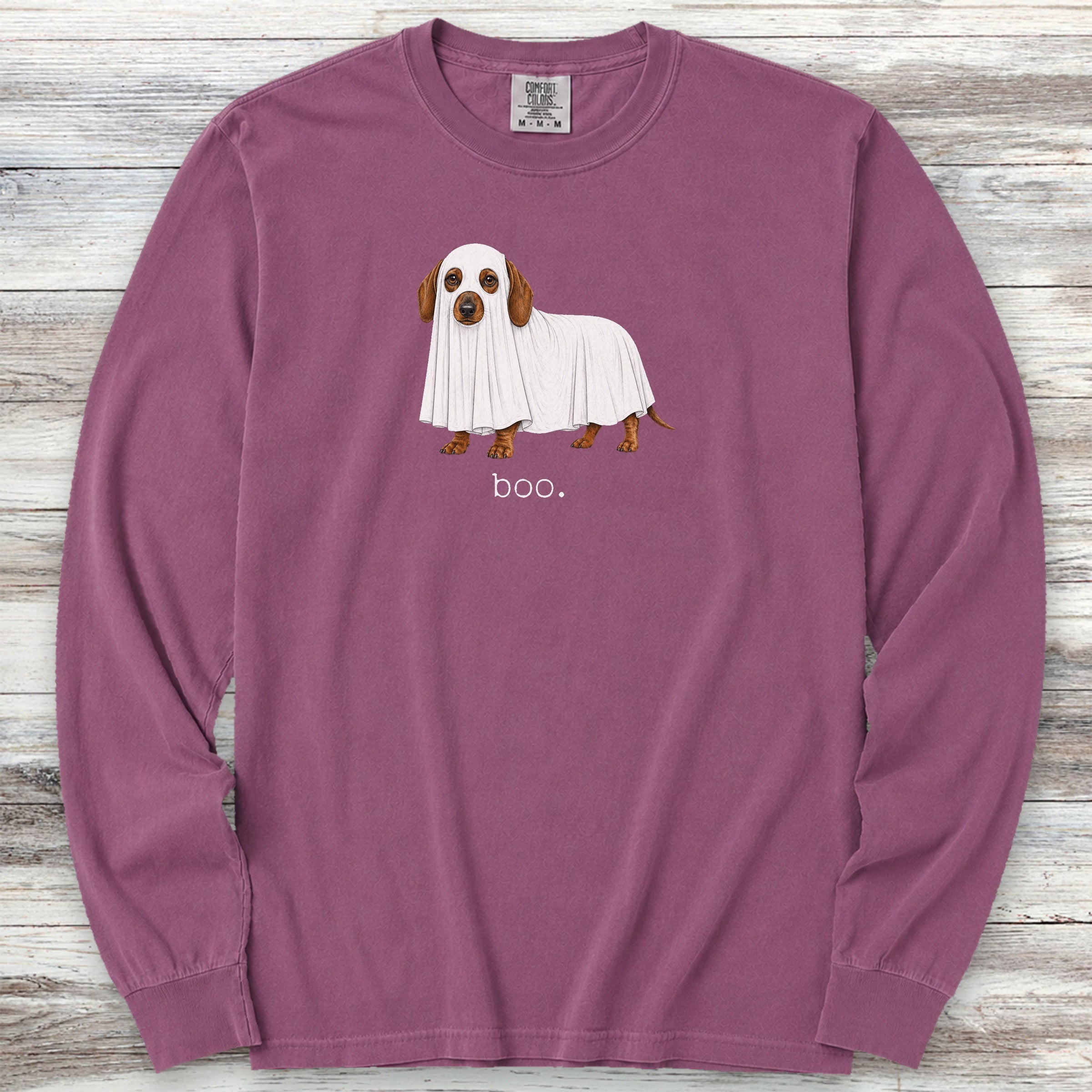 Dachshund Boo Long Sleeve Tee - Berry