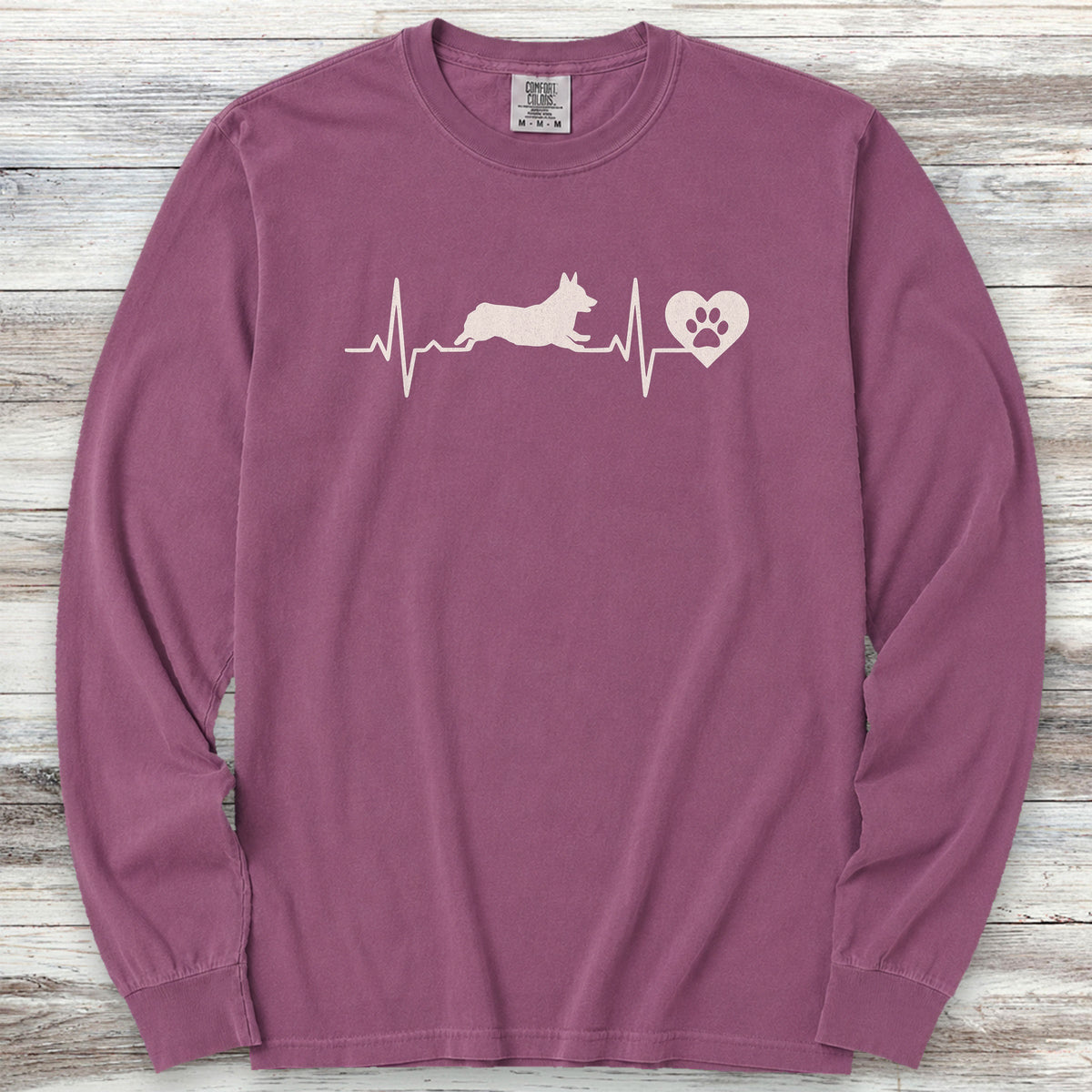 Corgi Heartbeat Long Sleeve Tee - Berry