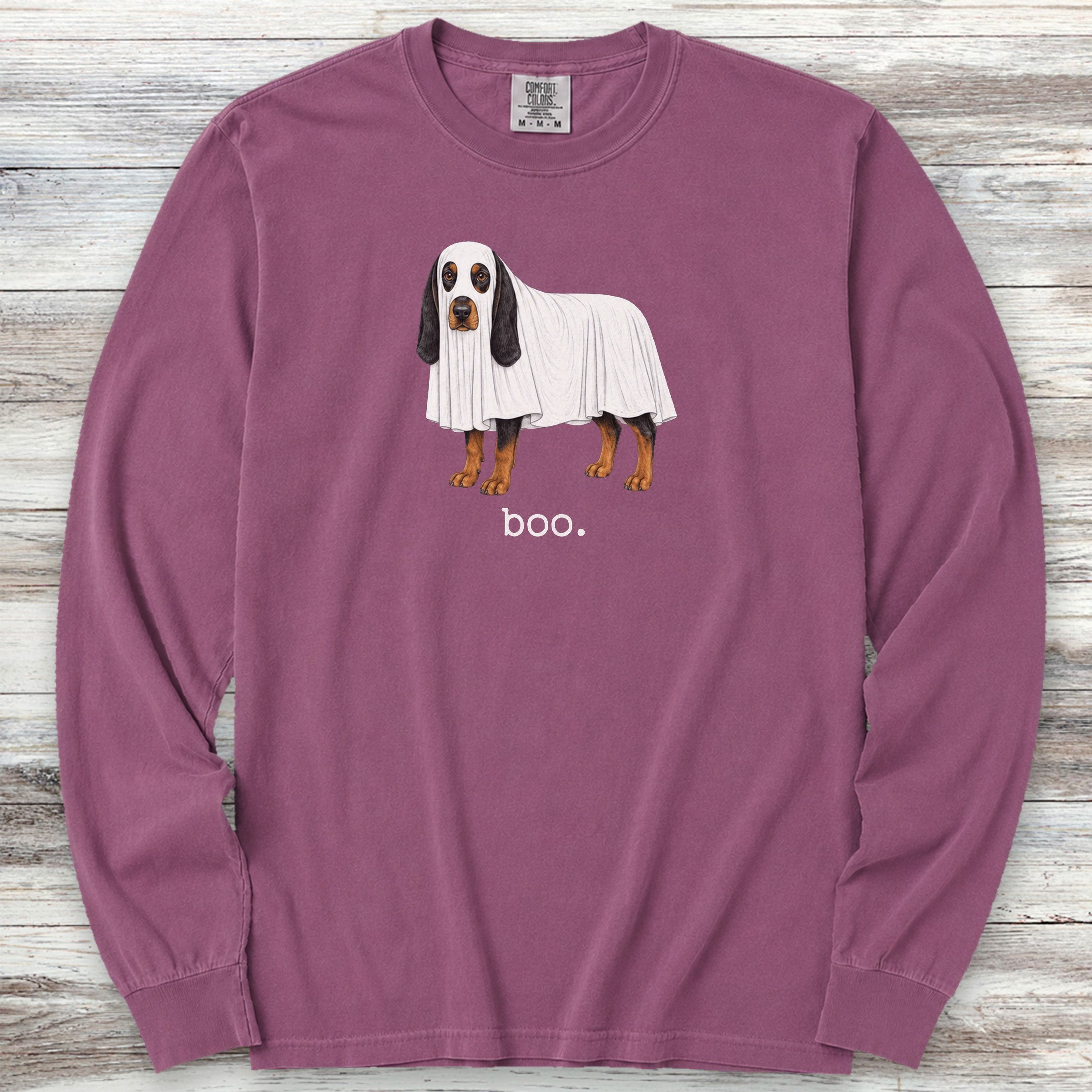 Black and Tan Coonhound Boo Long Sleeve Tee - Berry