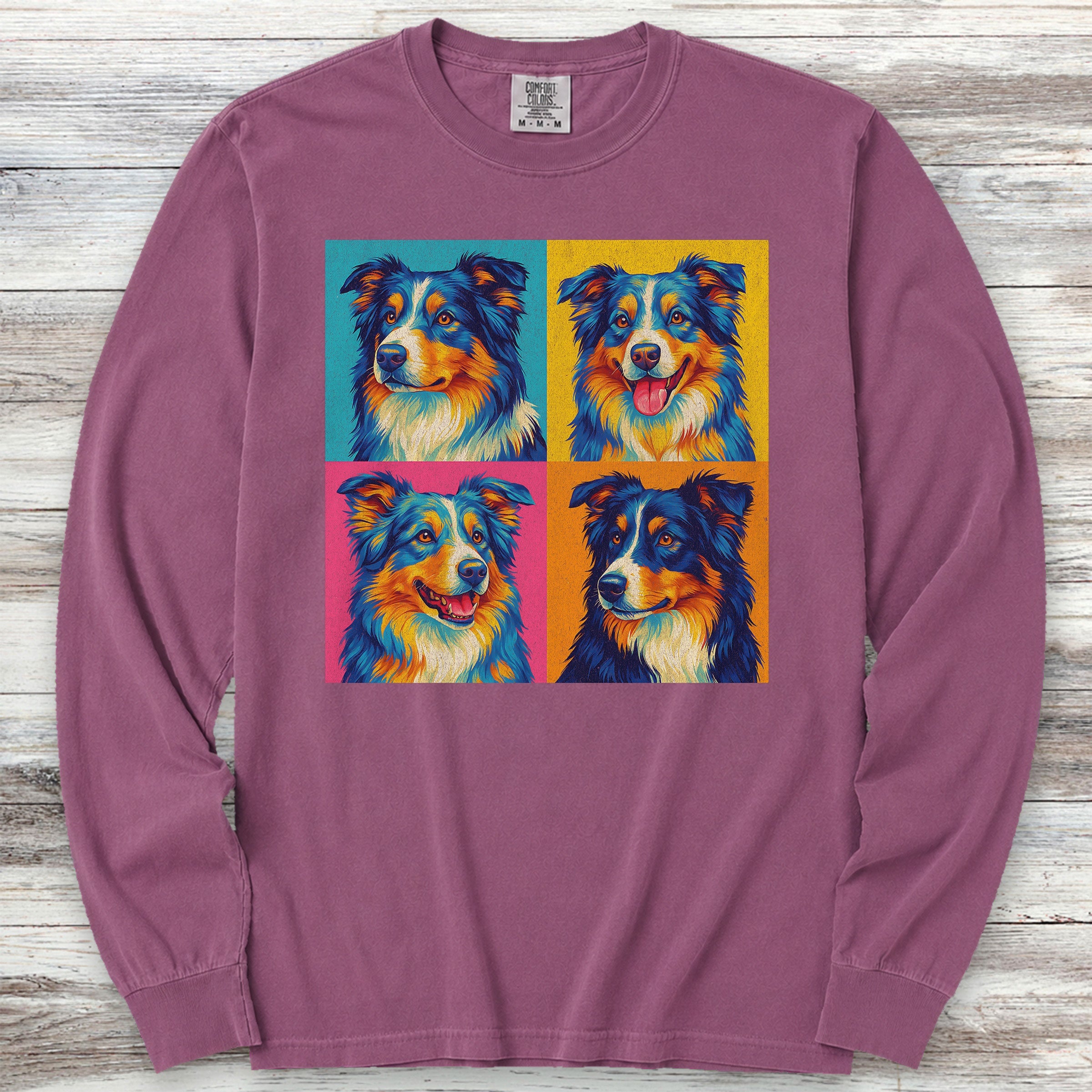 Australian Shepherd Pop Art Long Sleeve Tee - Berry