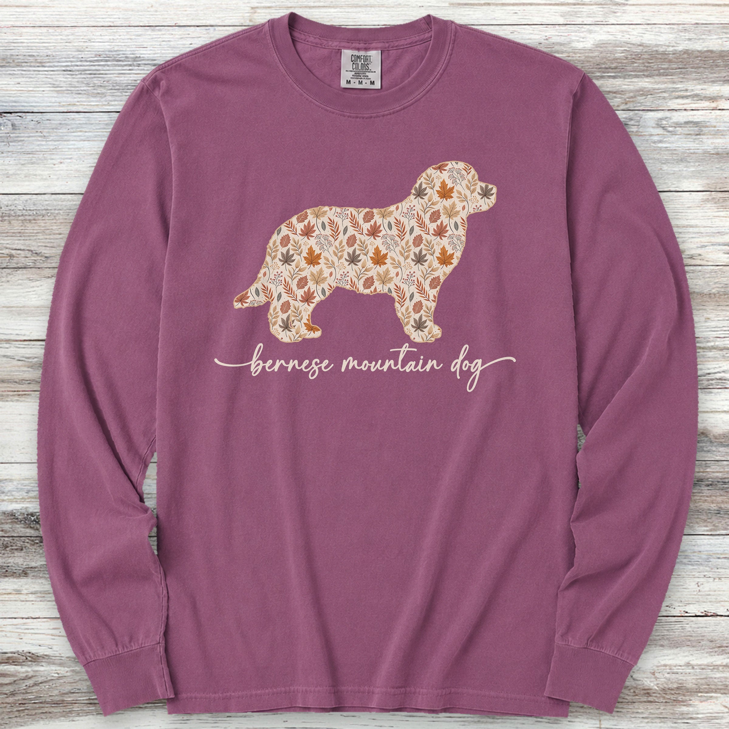 Bernese Mountain Dog Fall Long Sleeve Tee - Berry