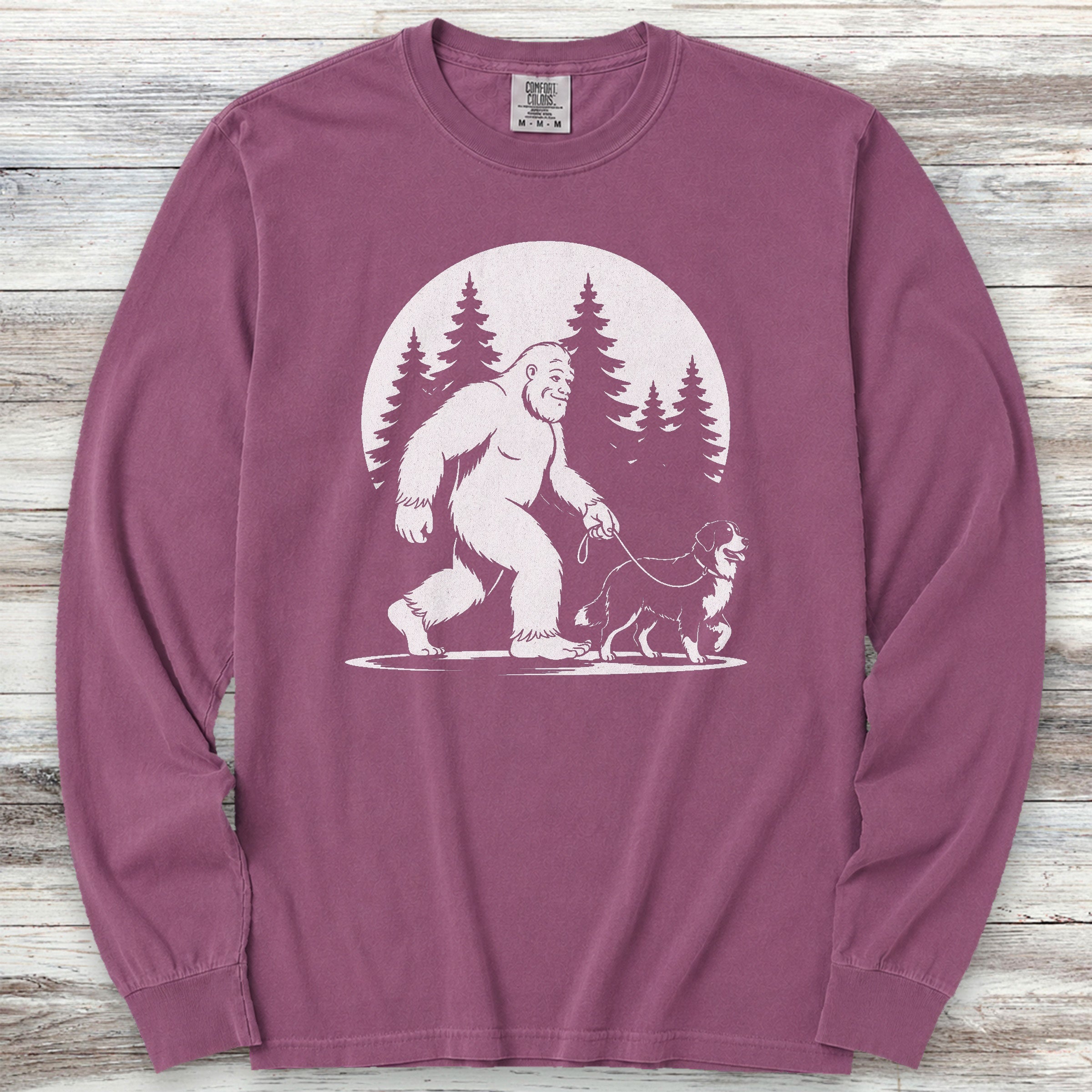 Bernese Mountain Dog Bigfoot Long Sleeve Tee - Berry