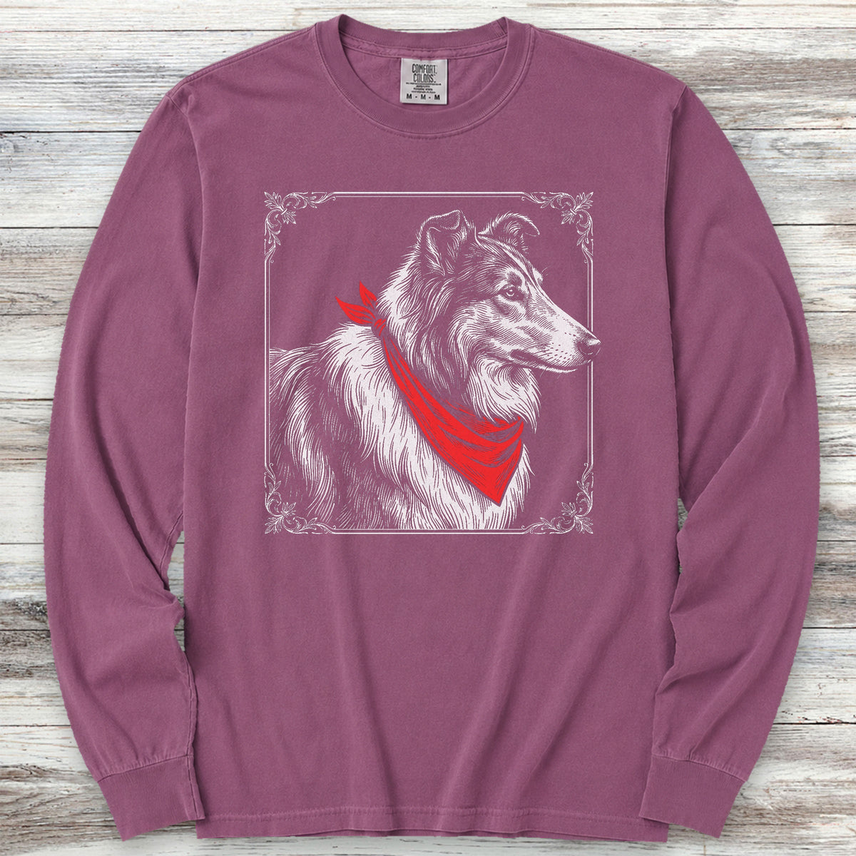 Rough Collie Etching Long Sleeve Tee - Berry