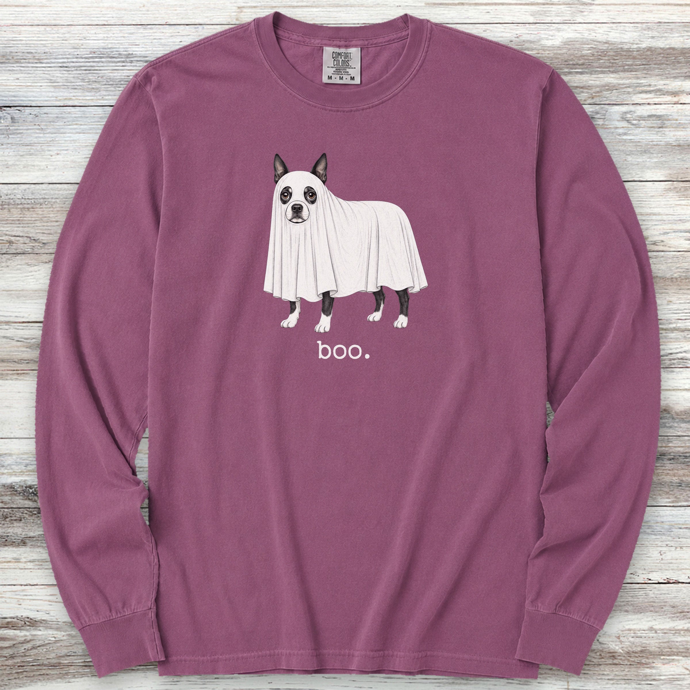 Boston Terrier Boo Long Sleeve Tee - Berry
