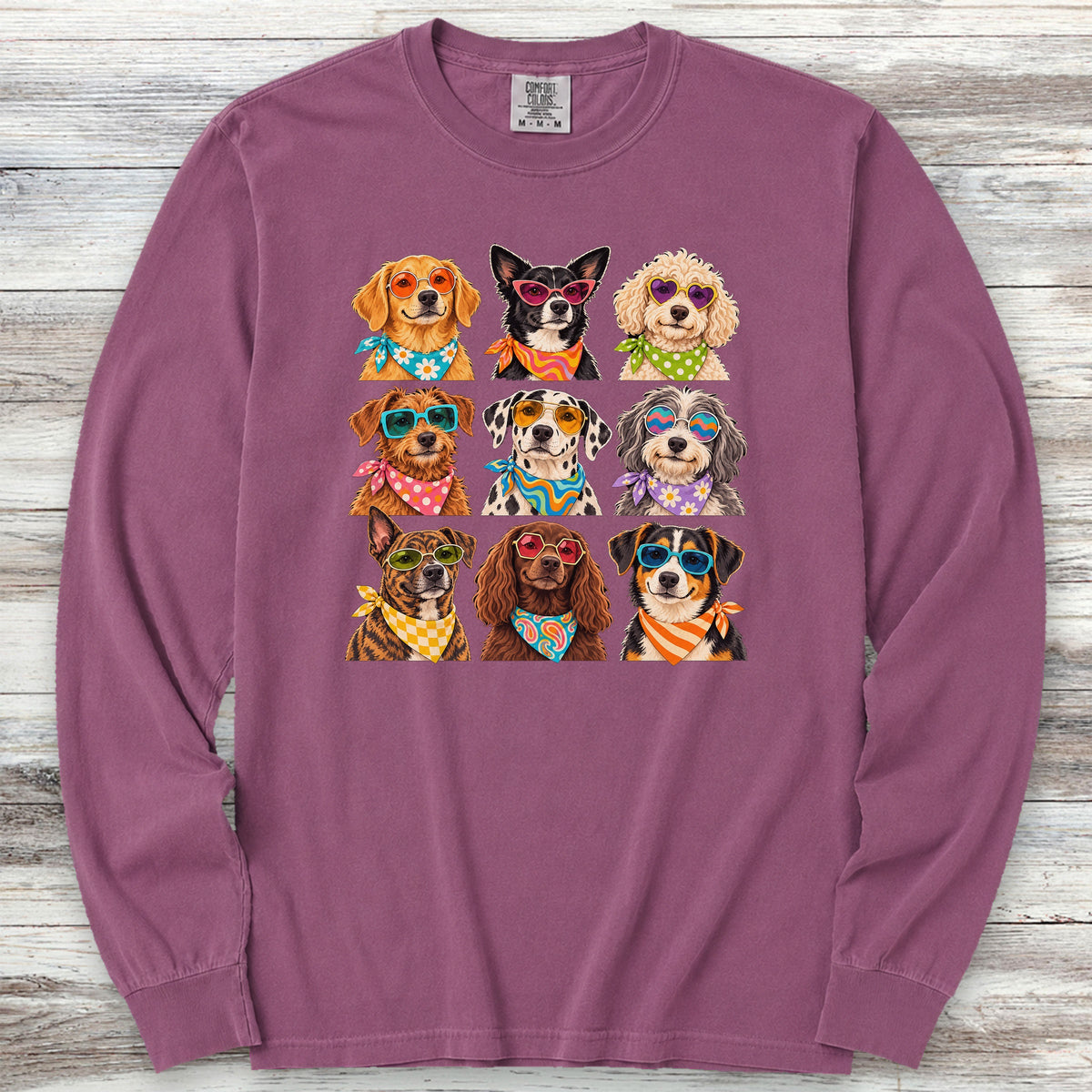 Groovy Dogs Grid Long Sleeve Tee - Berry
