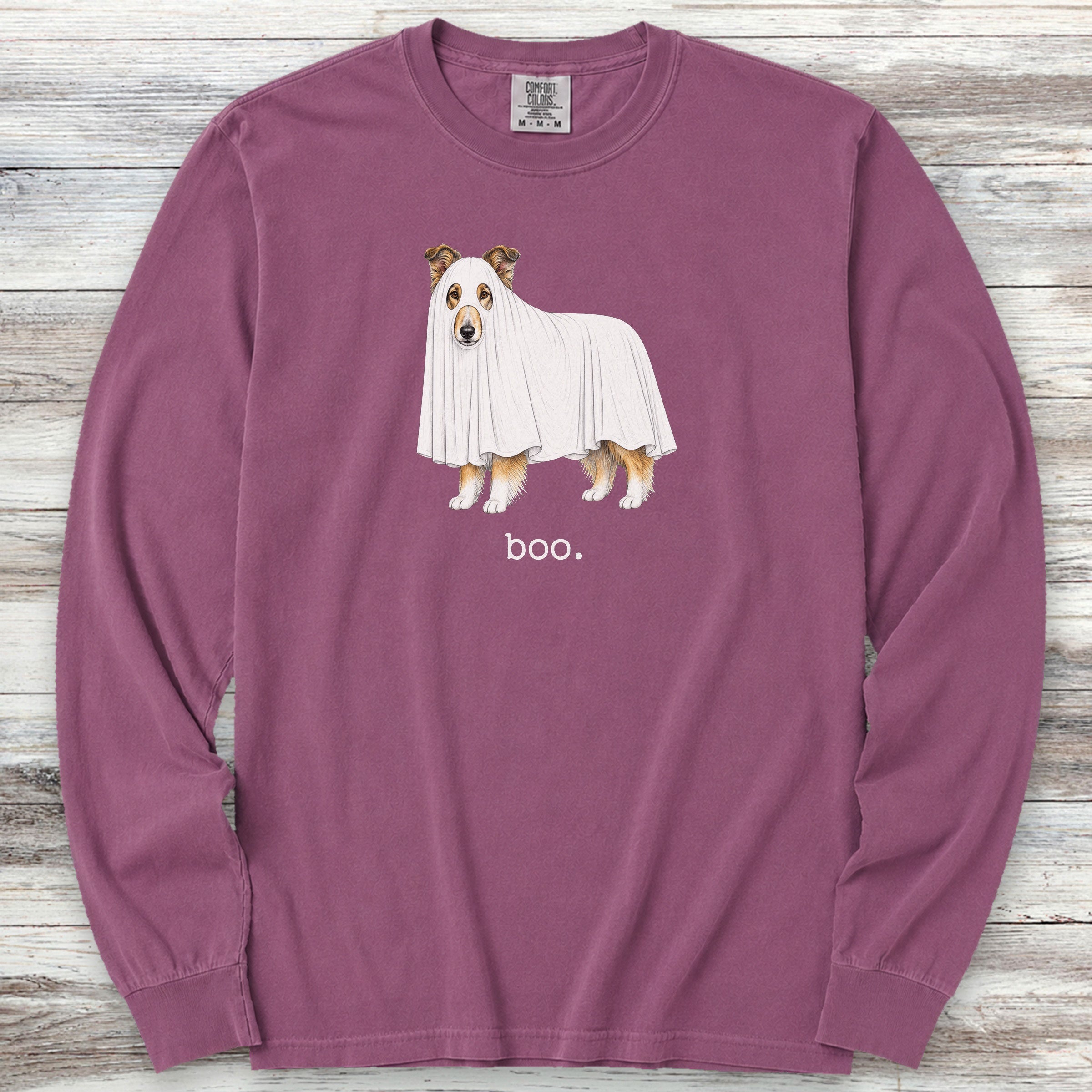 Rough Collie Boo Long Sleeve Tee - Berry