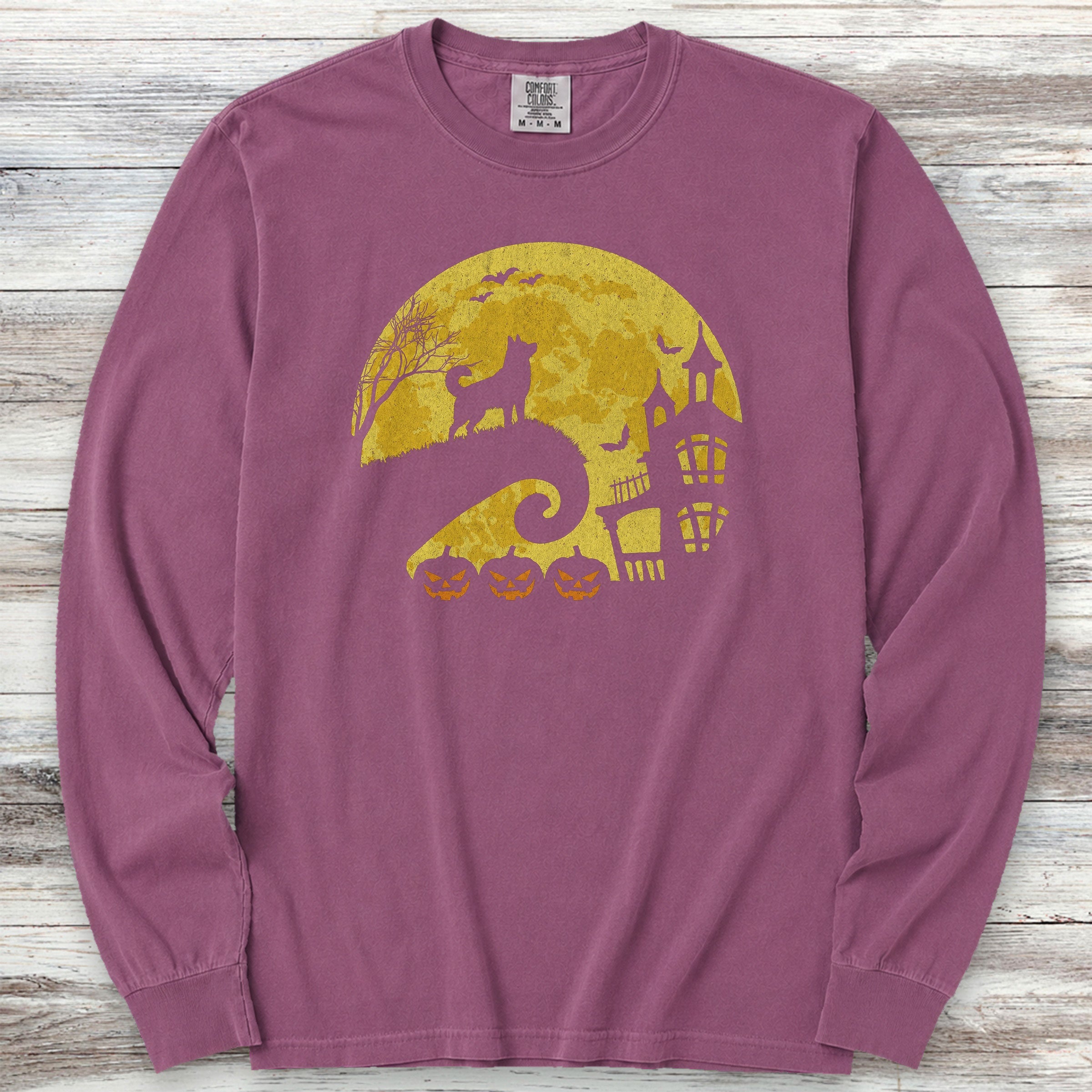 Husky Halloween Moon Long Sleeve Tee - Berry